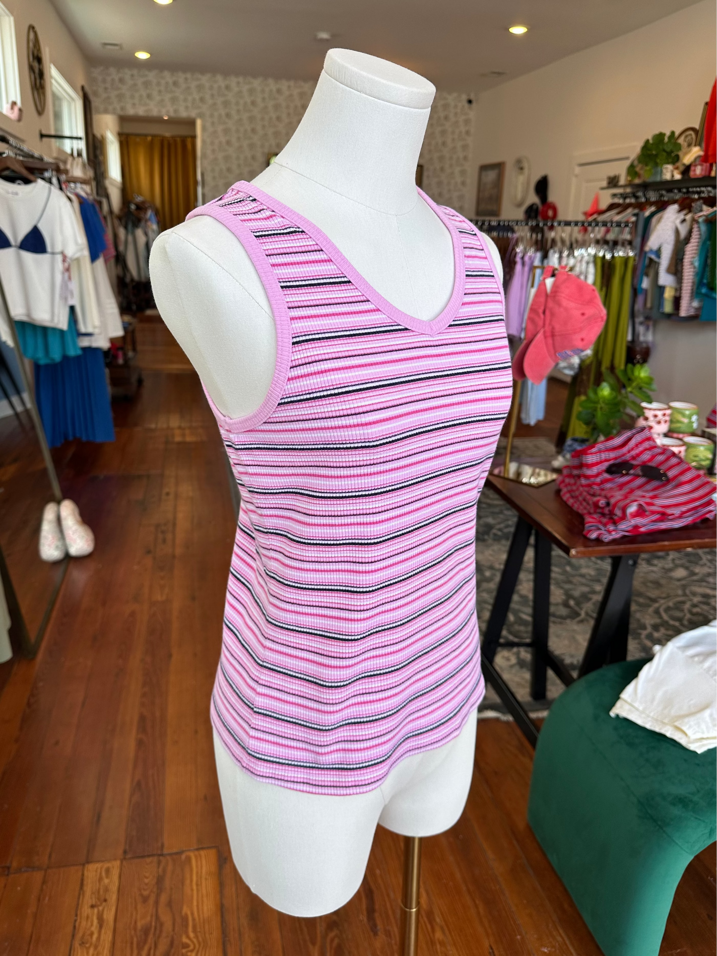 90's Pink Striped Tank - MEDIUM