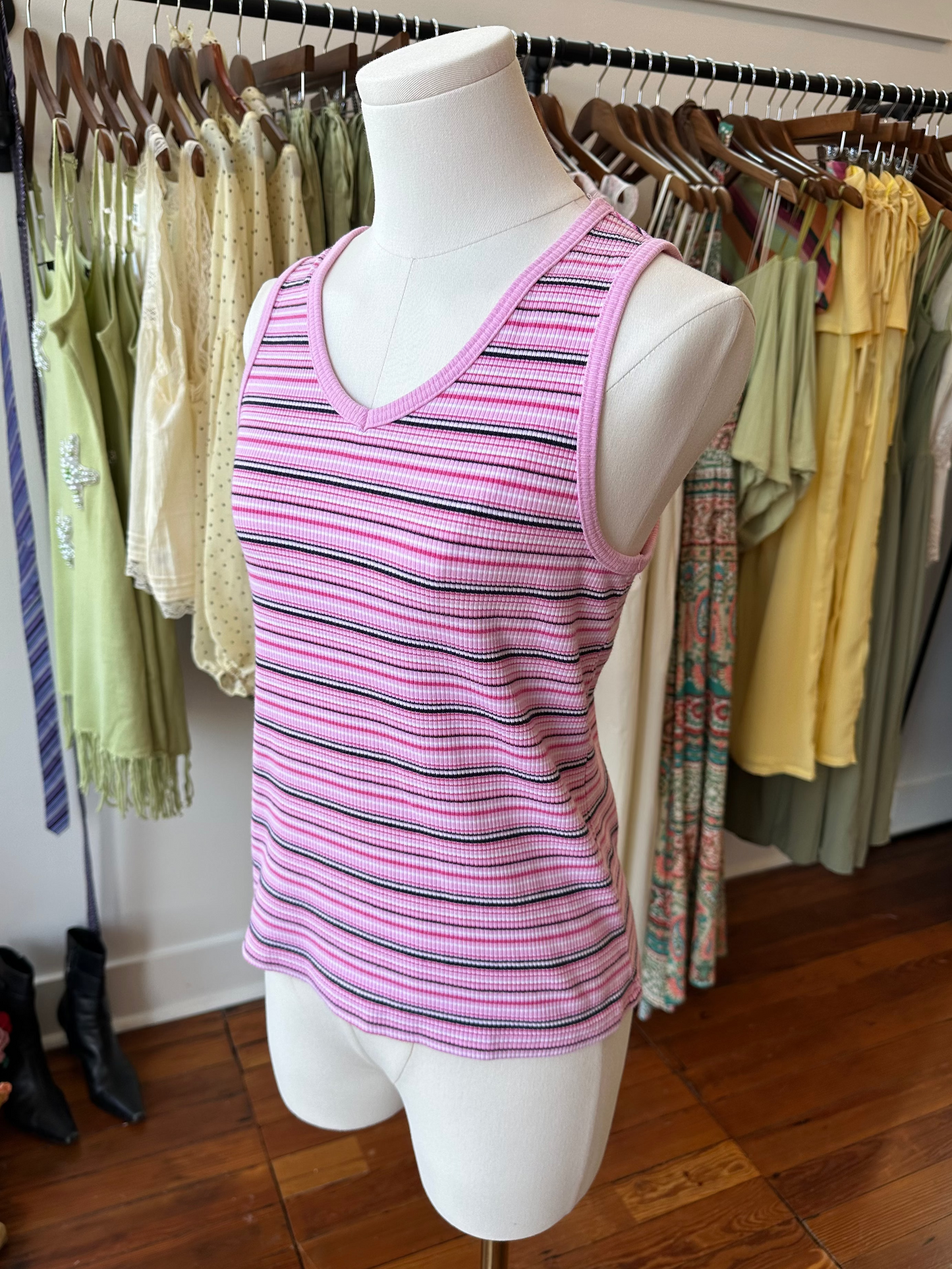 90's Pink Striped Tank - MEDIUM