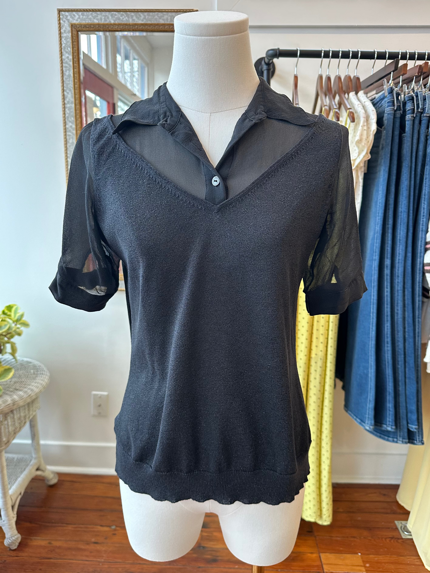 Dolce and Gabbana Glitter Collared Top
