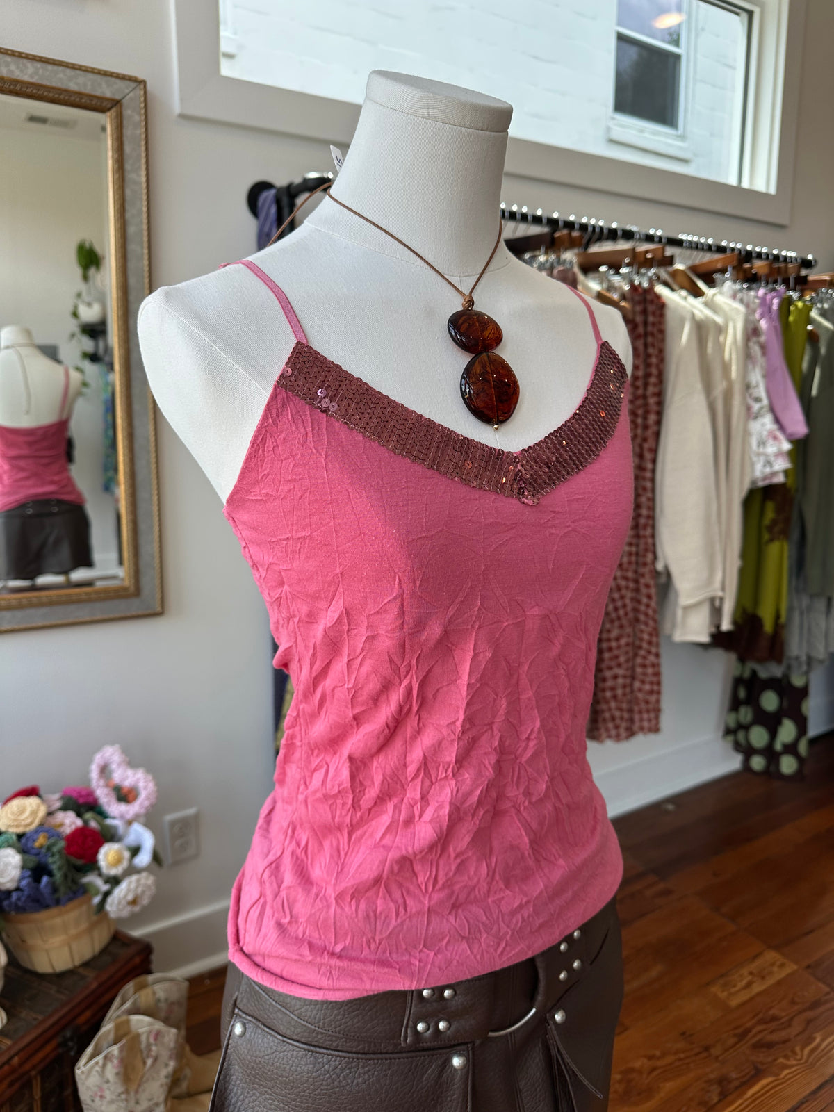Y2K Pink Glitter Tank - XS