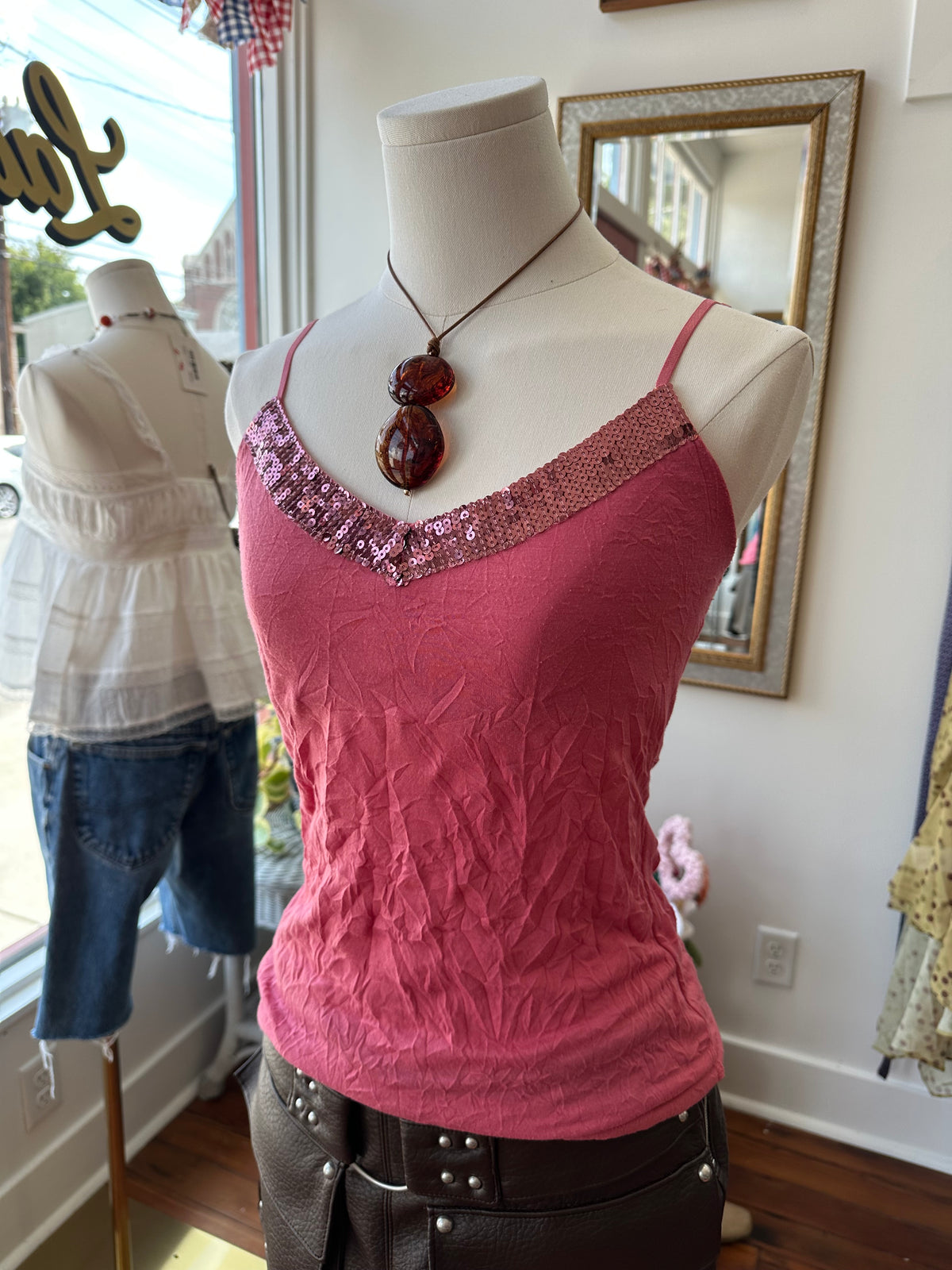 Y2K Pink Glitter Tank - XS