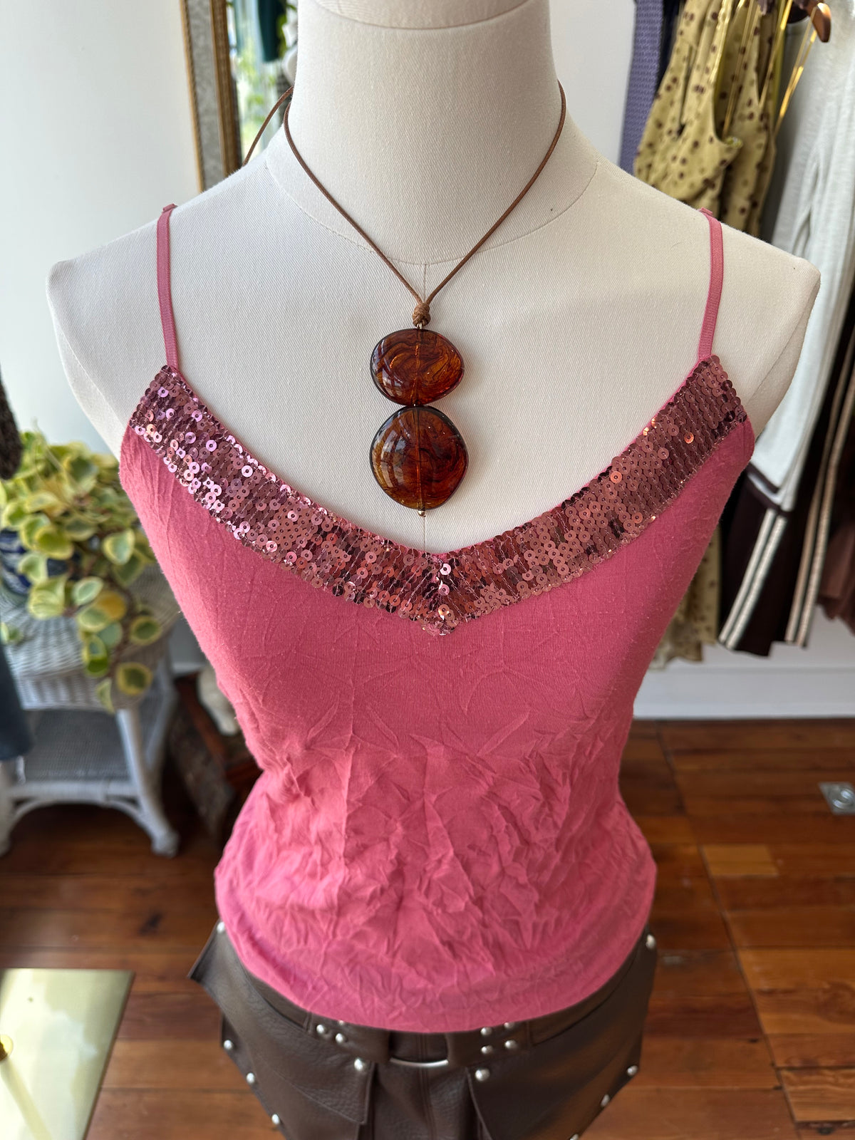 Y2K Pink Glitter Tank - XS