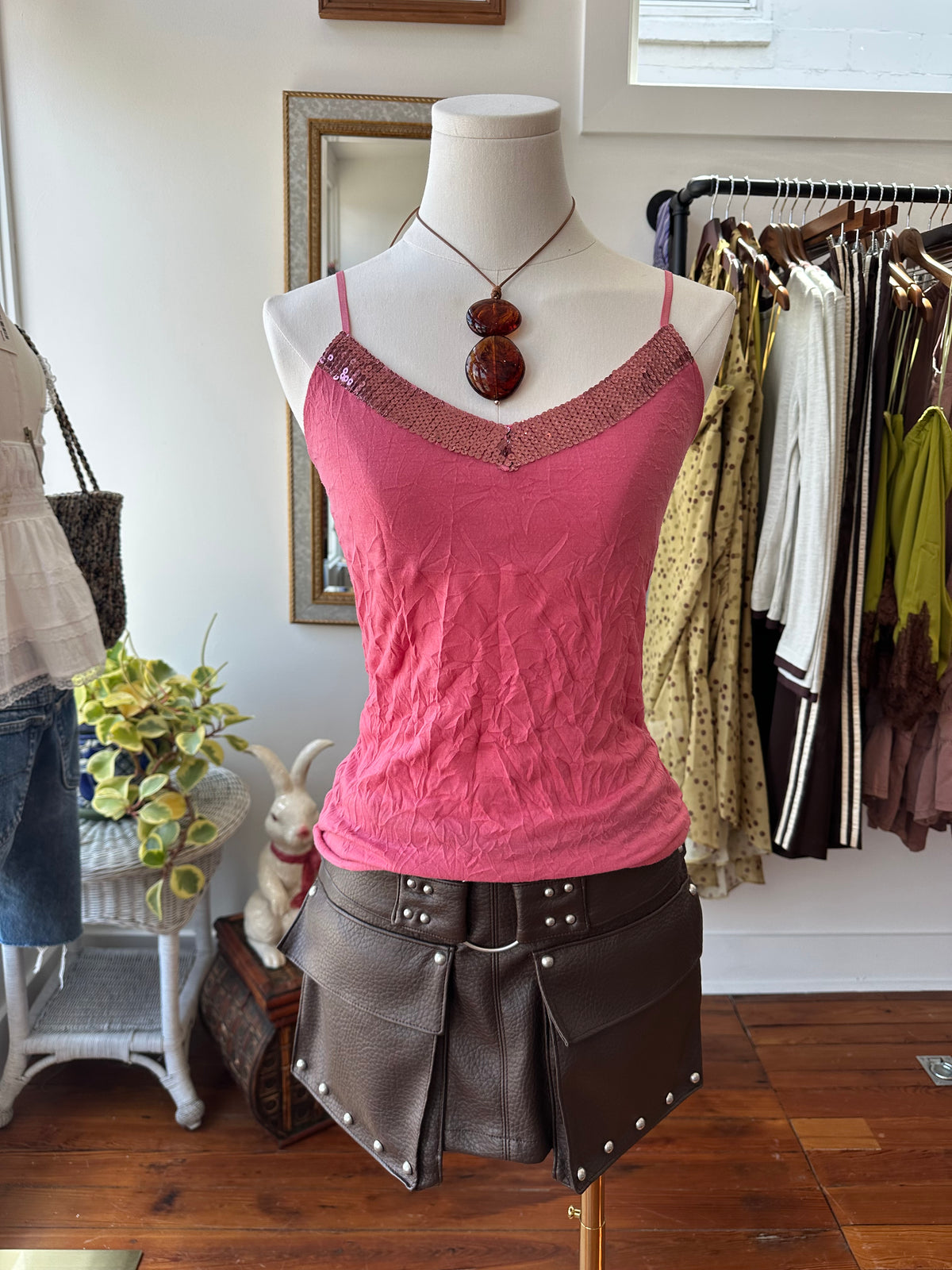 Y2K Pink Glitter Tank - XS