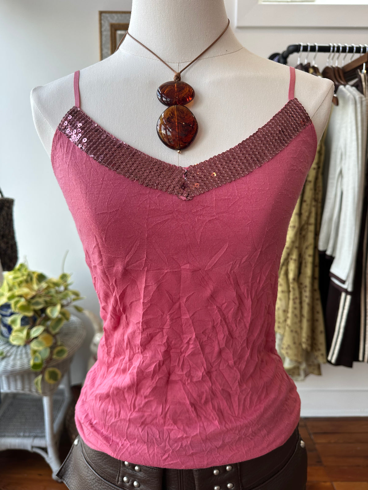 Y2K Pink Glitter Tank - XS