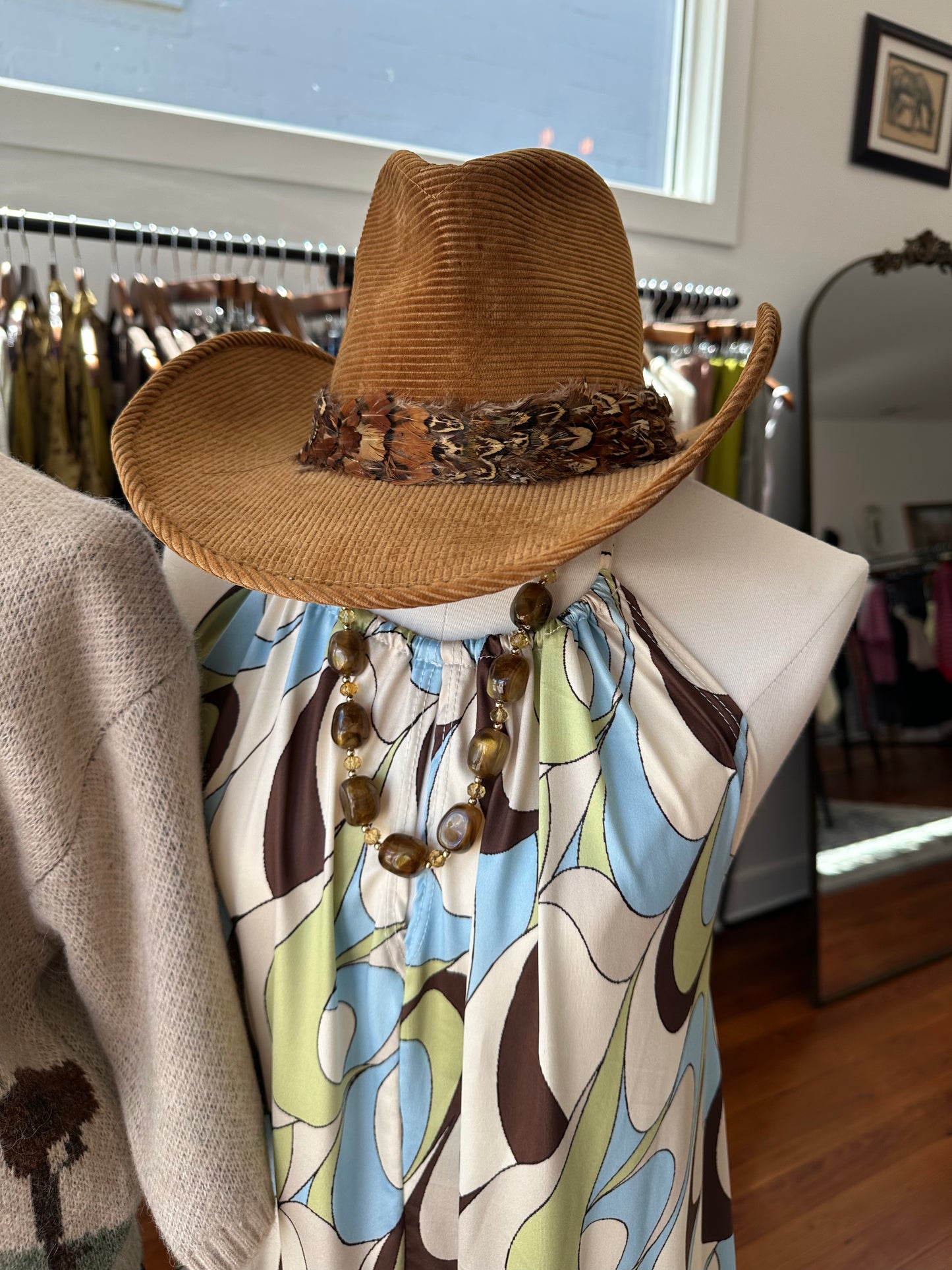 Vtg Cord Feather Hat