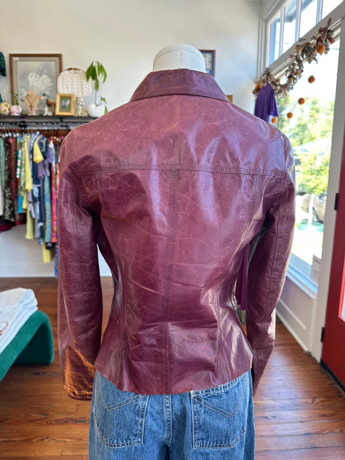 Y2K Plum Leather Moto Jacket - XS