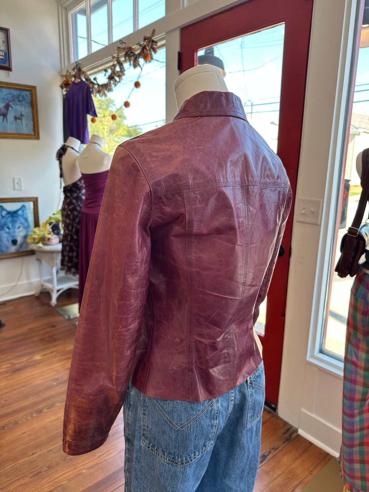 Y2K Plum Leather Moto Jacket - XS