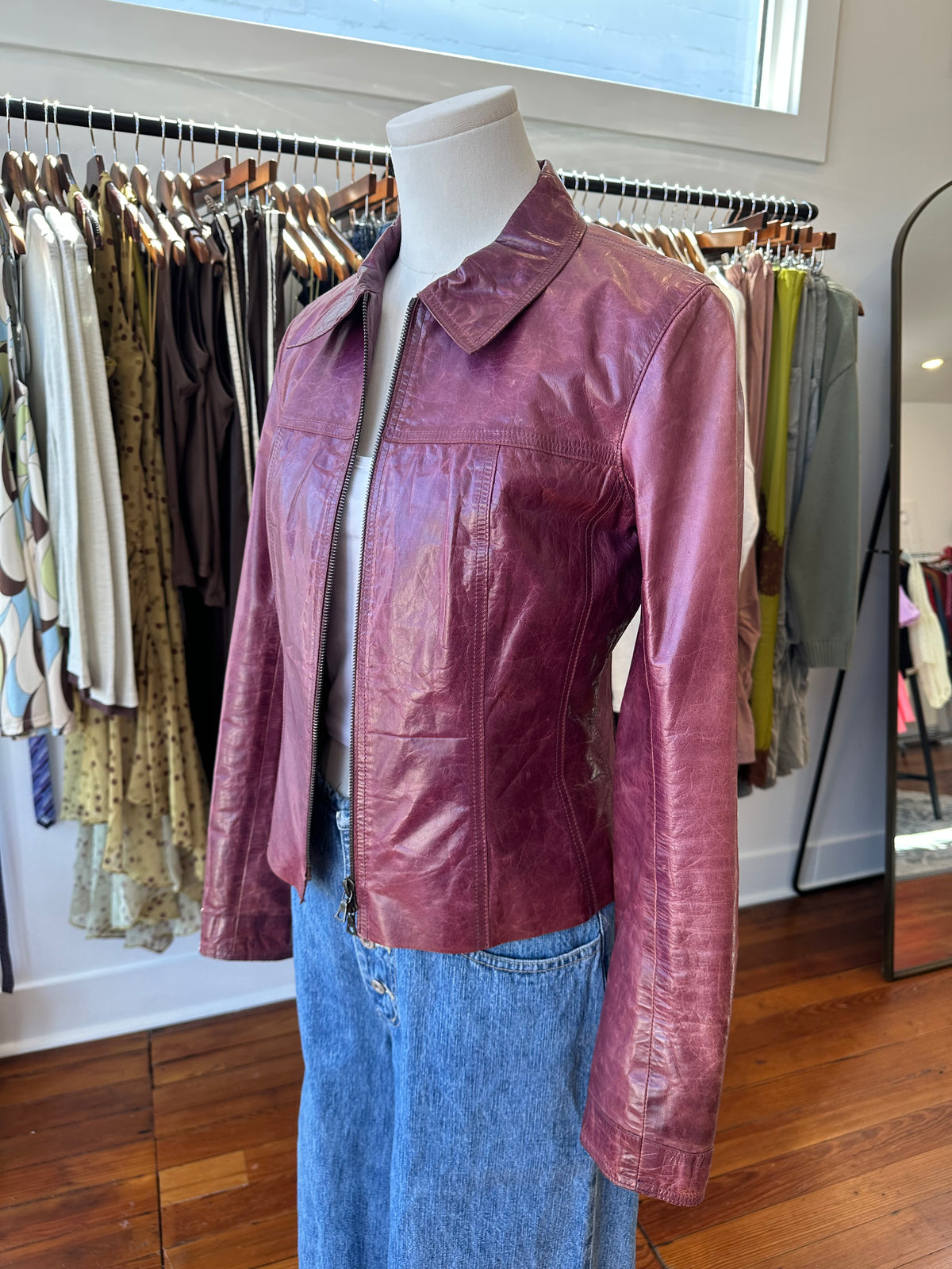 Y2K Plum Leather Moto Jacket - XS