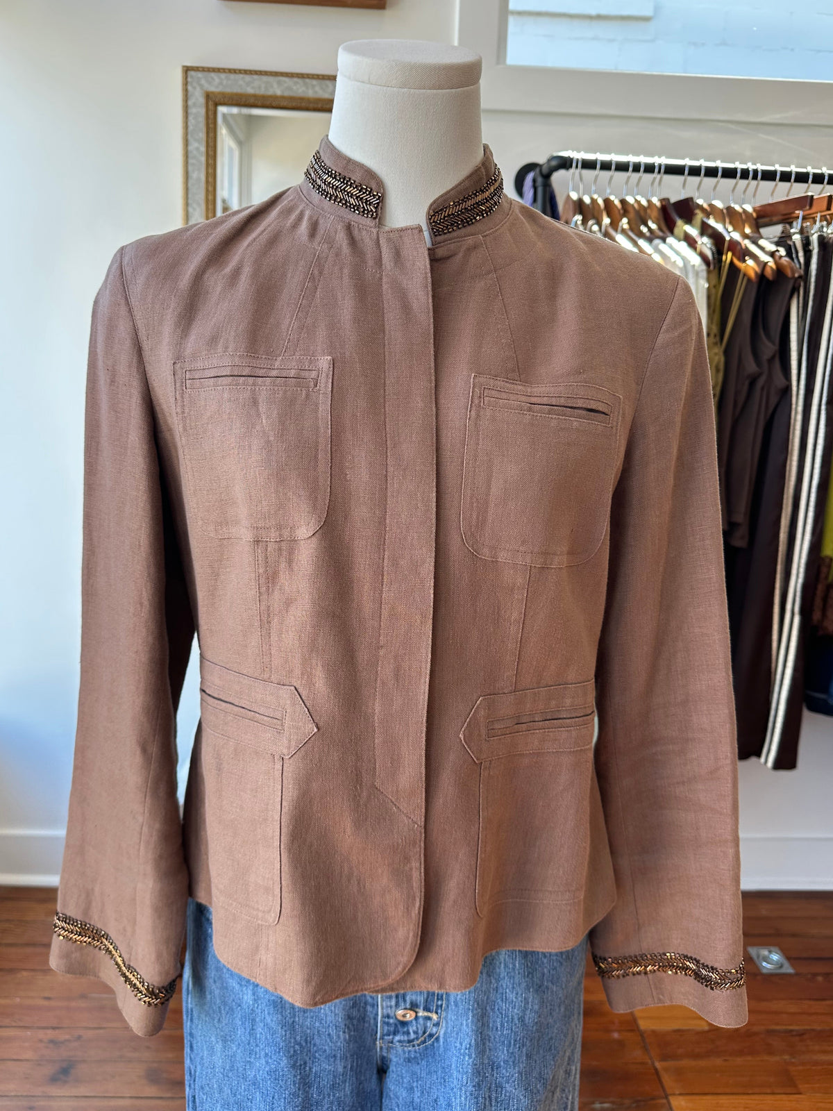 Y2K Jeweled Linen Military Jacket - 8