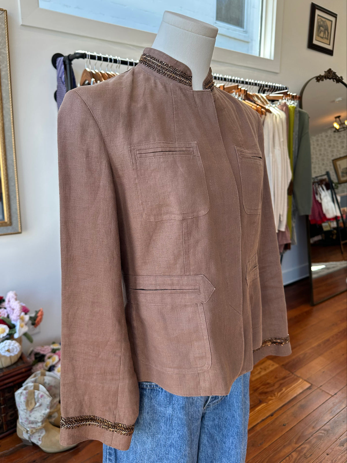 Y2K Jeweled Linen Military Jacket - 8