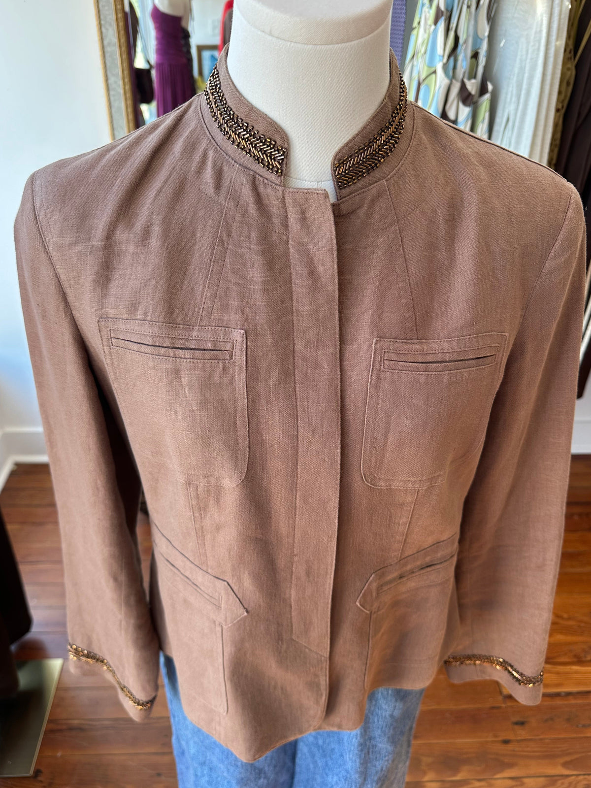 Y2K Jeweled Linen Military Jacket - 8