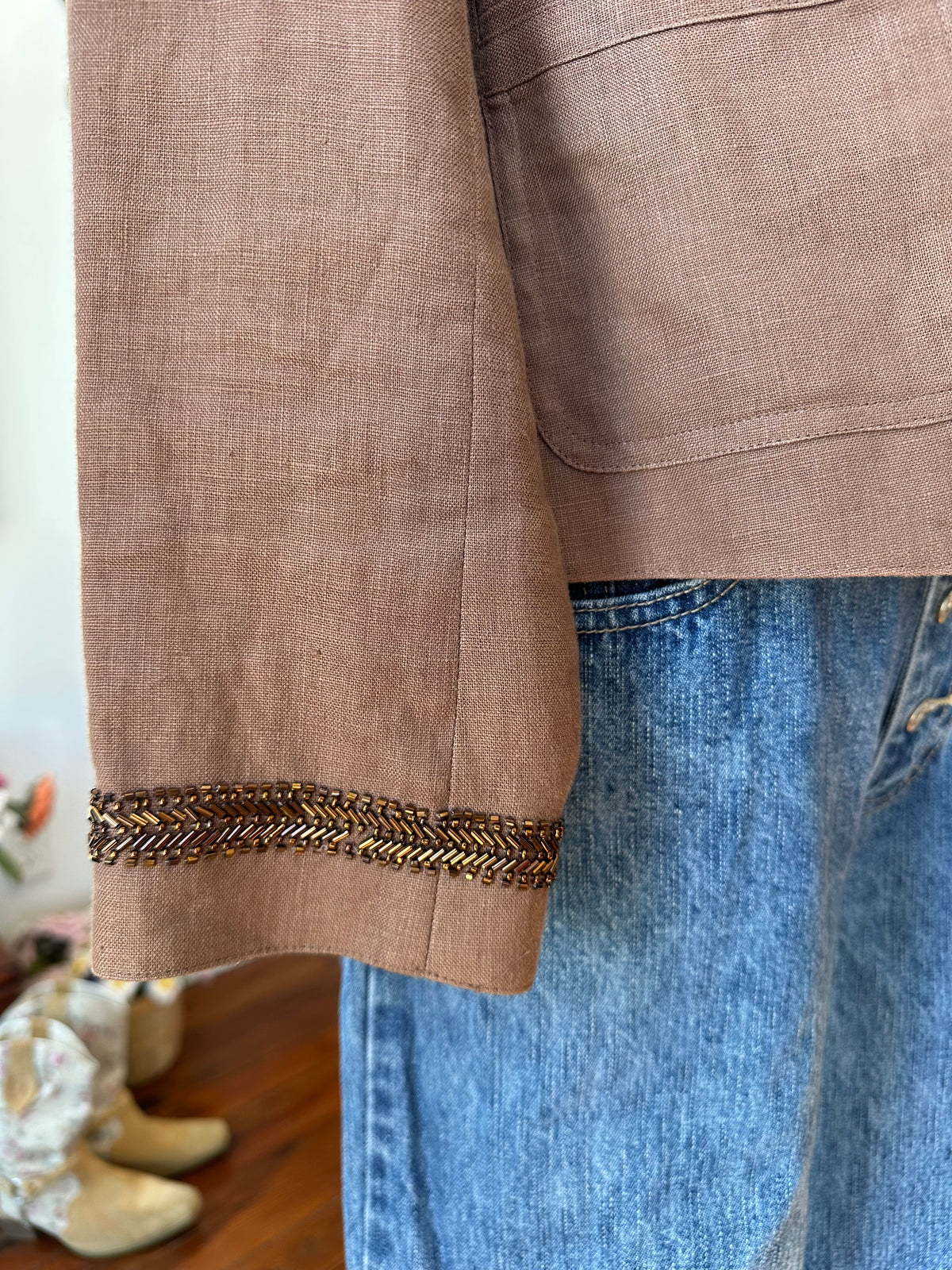 Y2K Jeweled Linen Military Jacket - 8