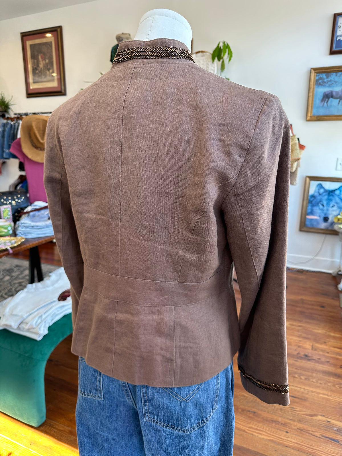 Y2K Jeweled Linen Military Jacket - 8