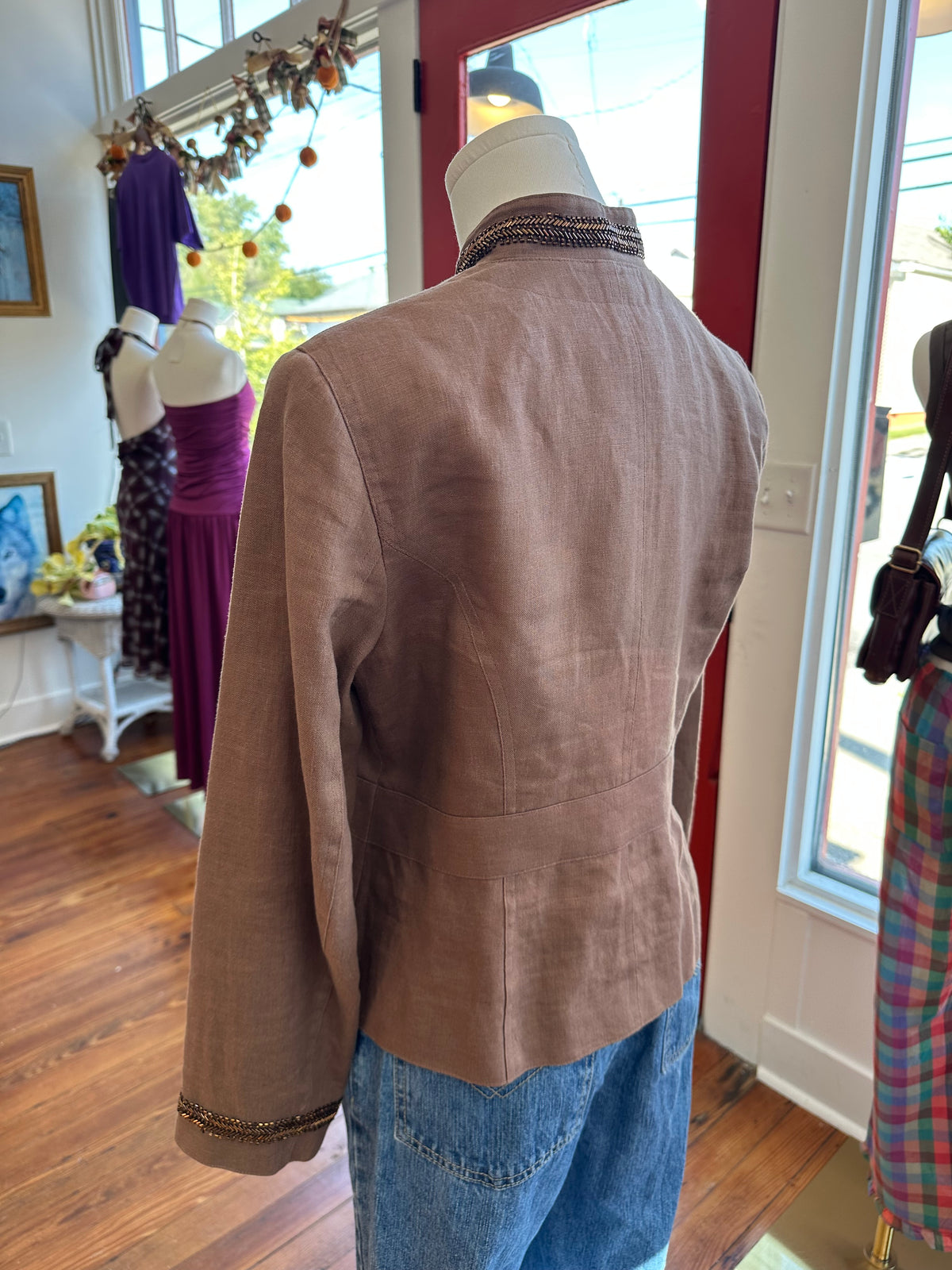 Y2K Jeweled Linen Military Jacket - 8