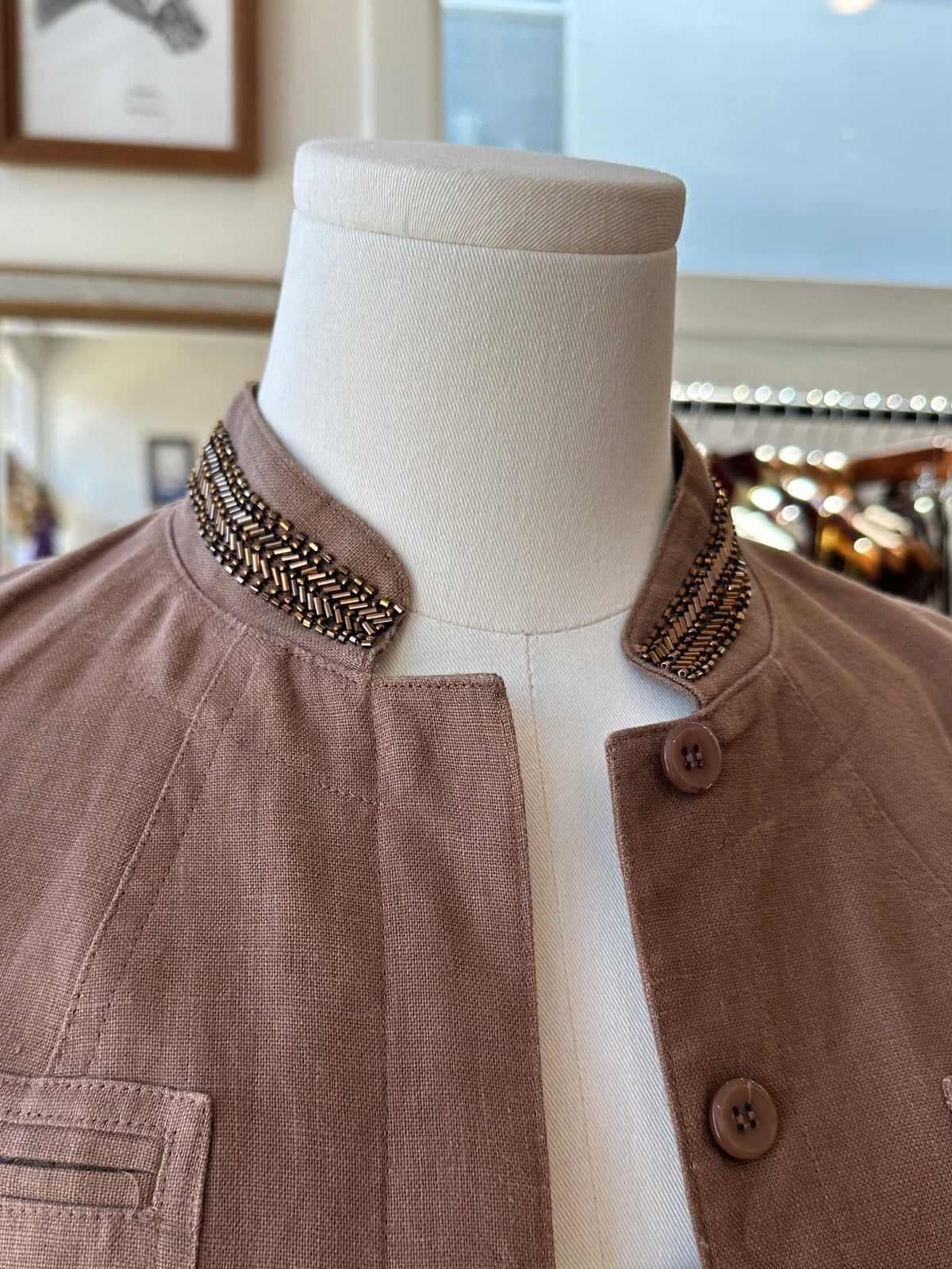 Y2K Jeweled Linen Military Jacket - 8