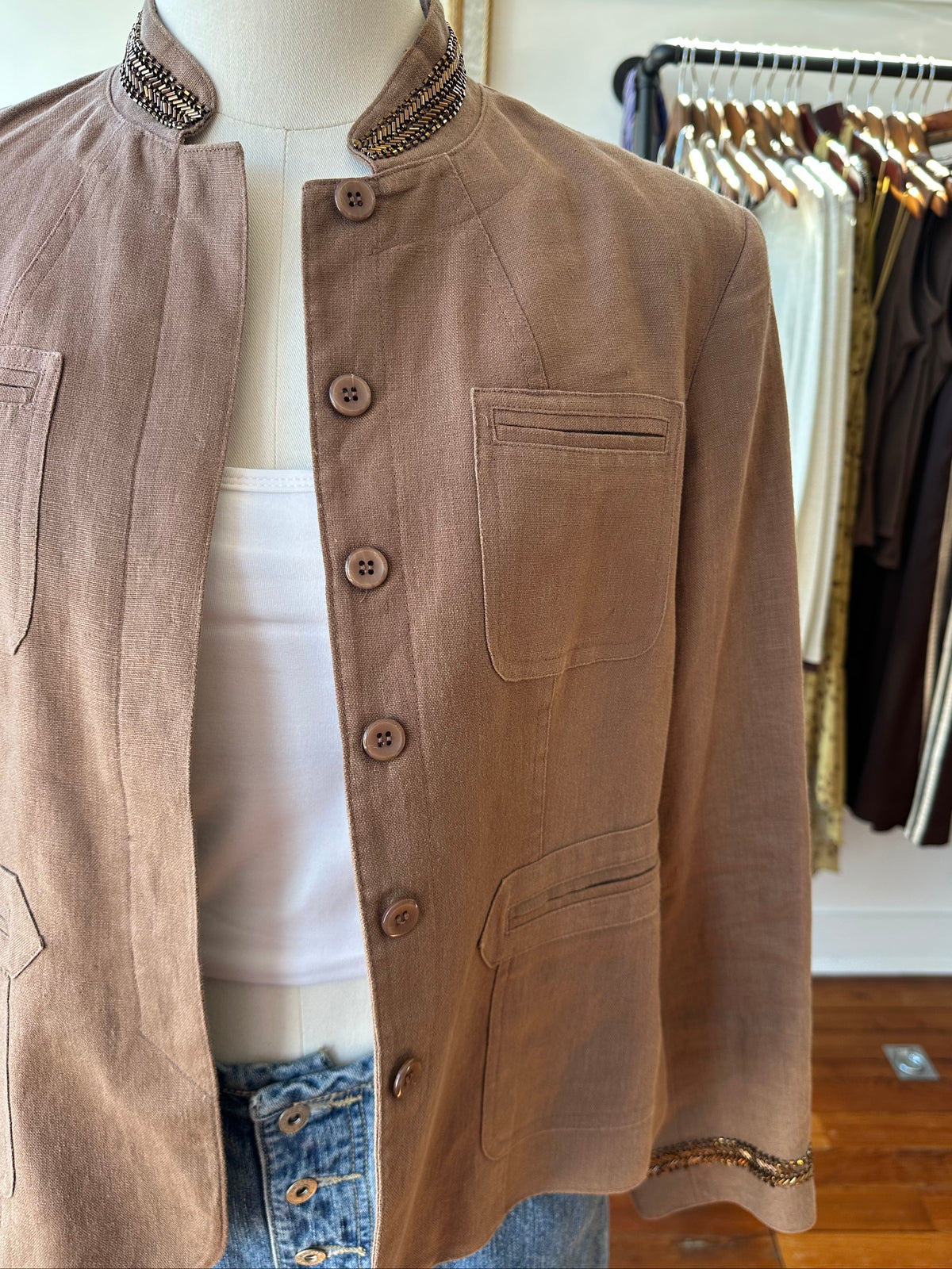 Y2K Jeweled Linen Military Jacket - 8