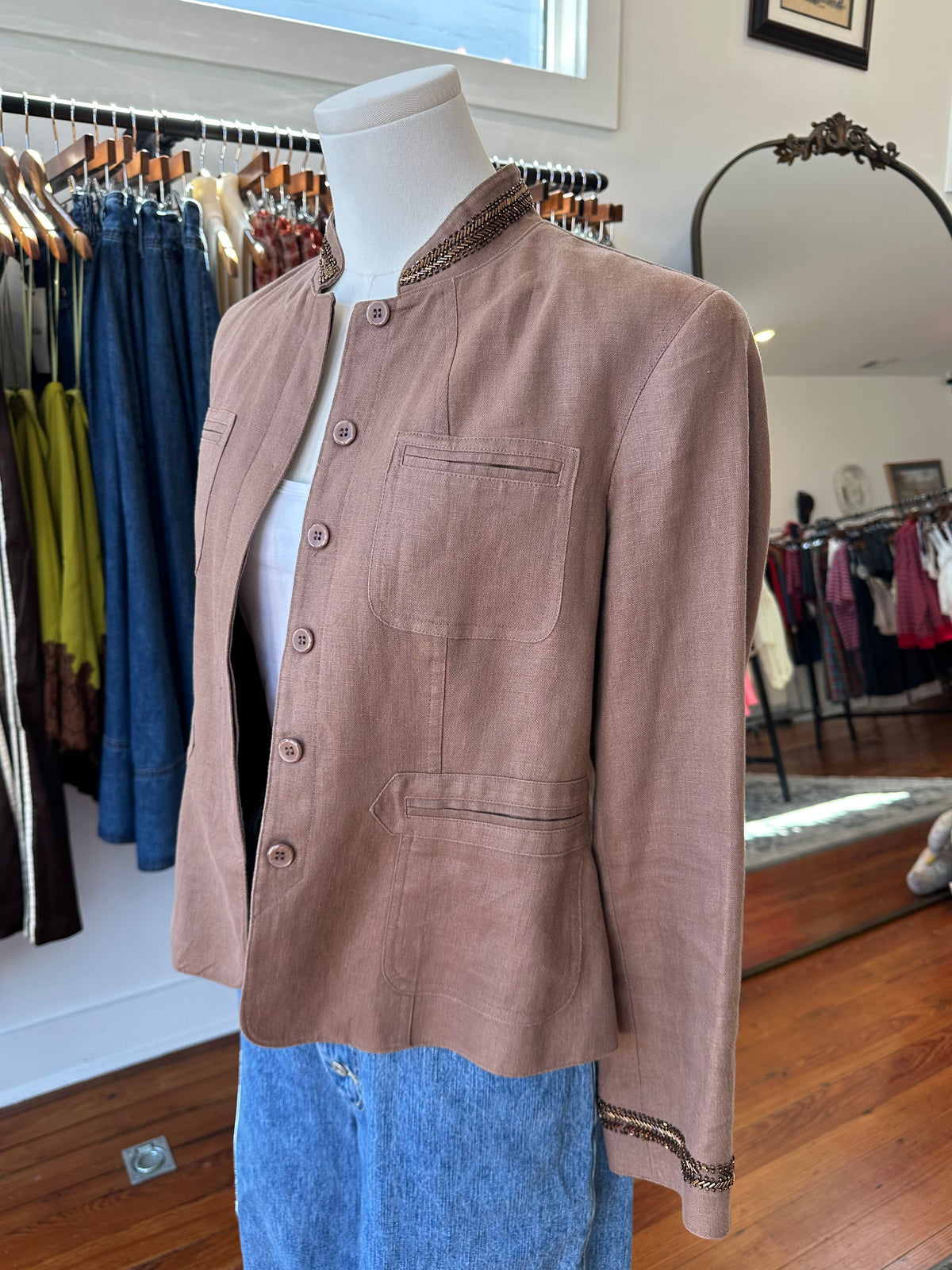Y2K Jeweled Linen Military Jacket - 8