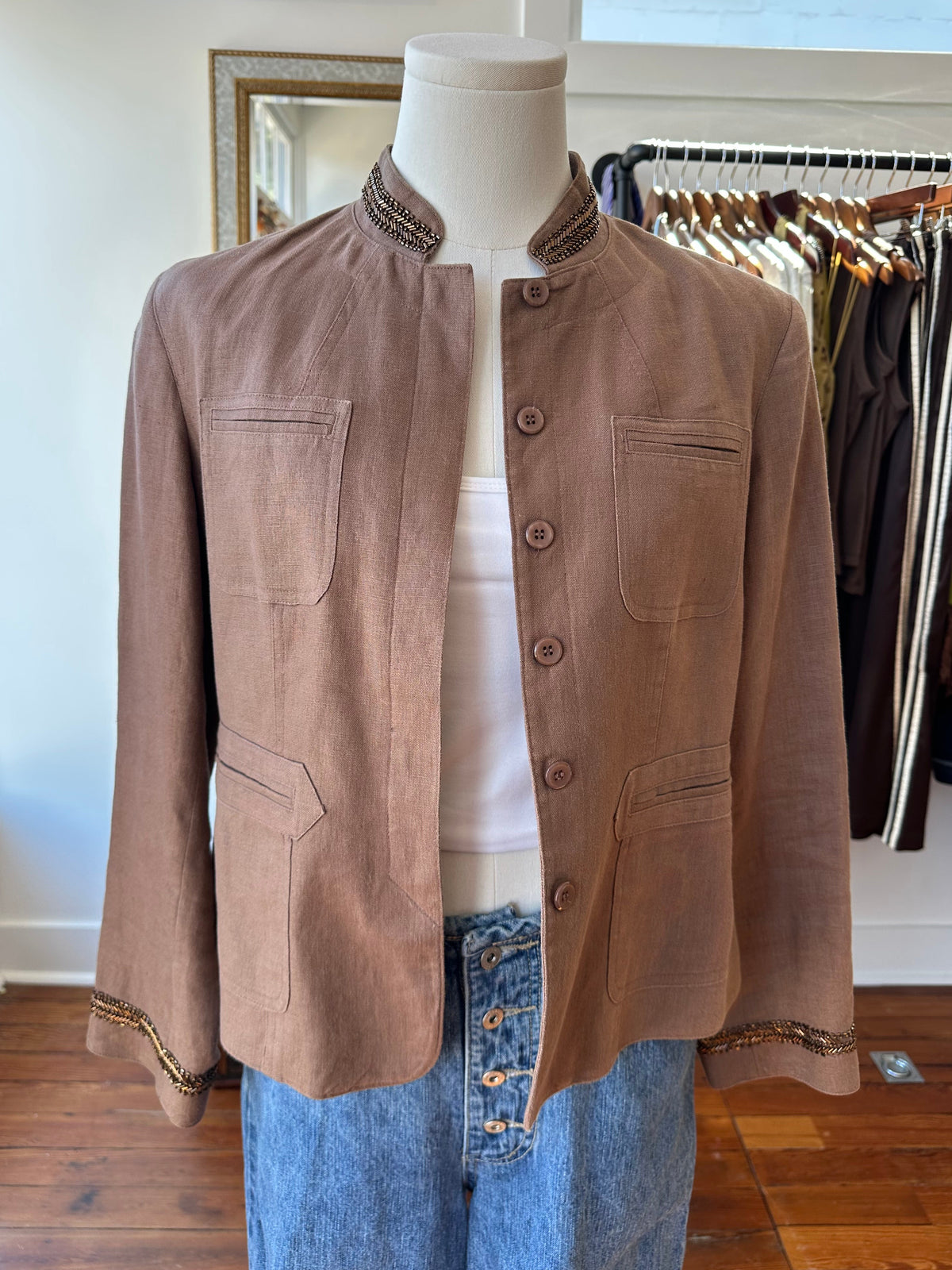 Y2K Jeweled Linen Military Jacket - 8