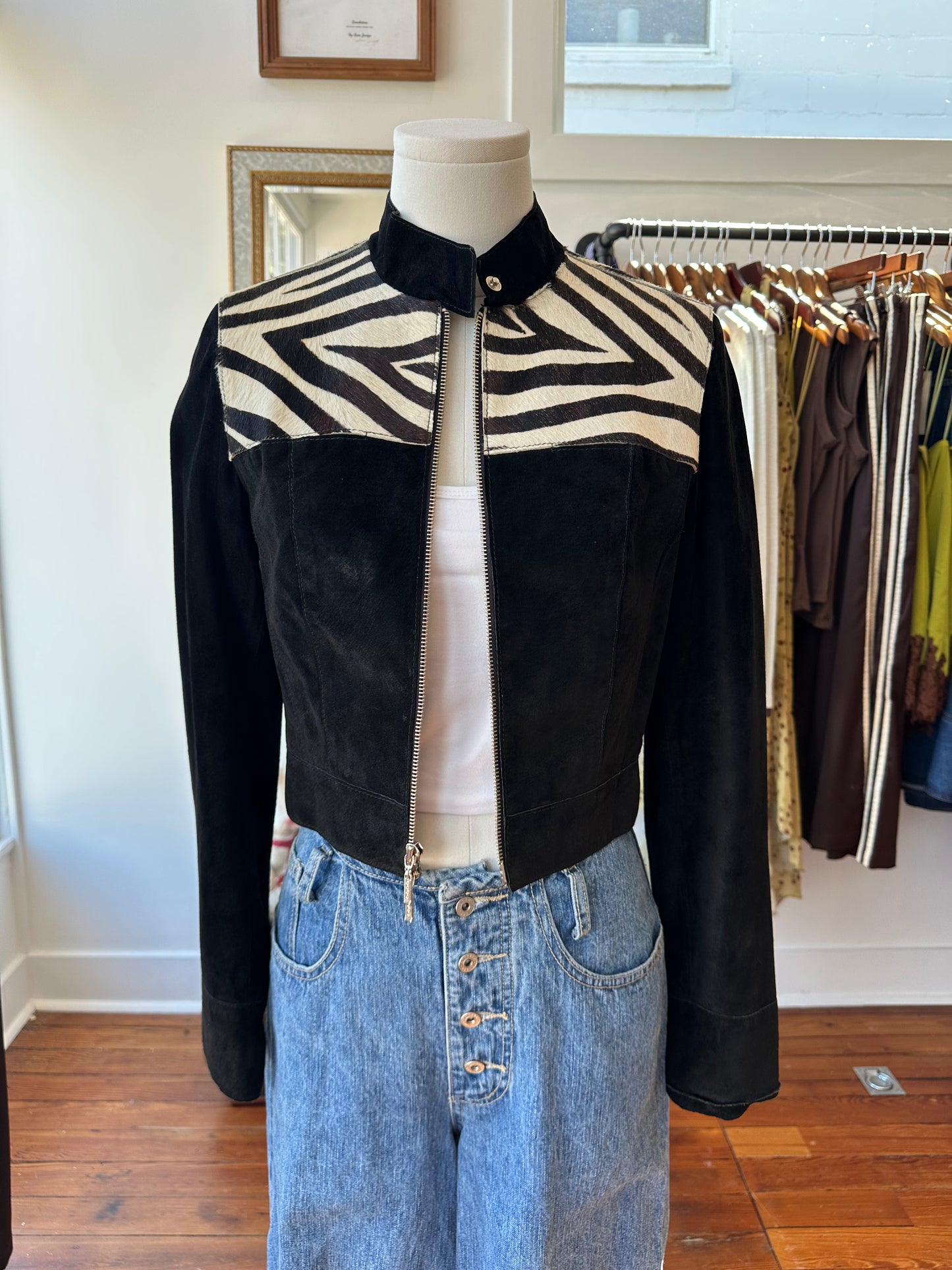 Y2K BeBe Zebra Leather Jacket - SMALL