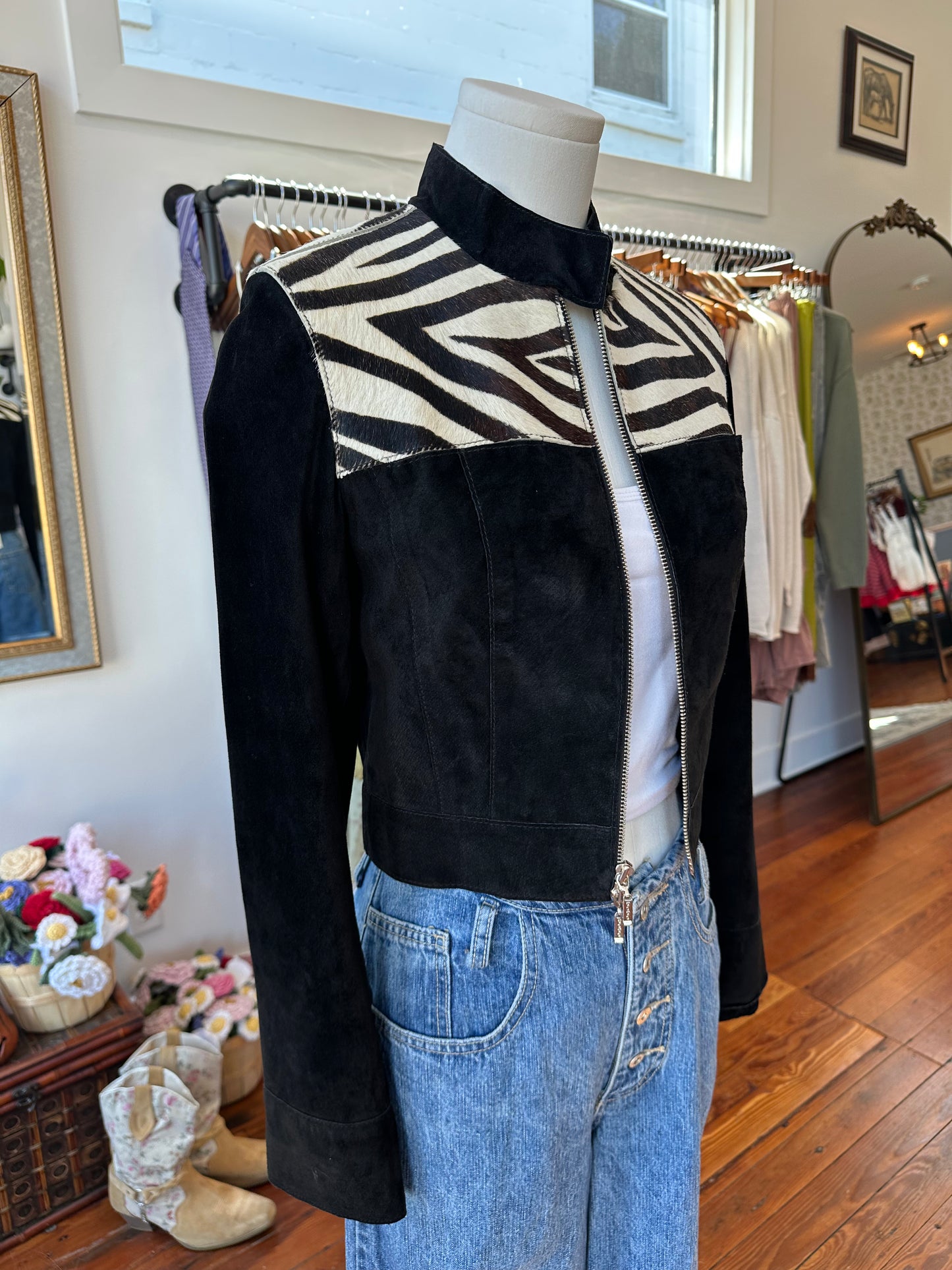 Y2K BeBe Zebra Leather Jacket - SMALL