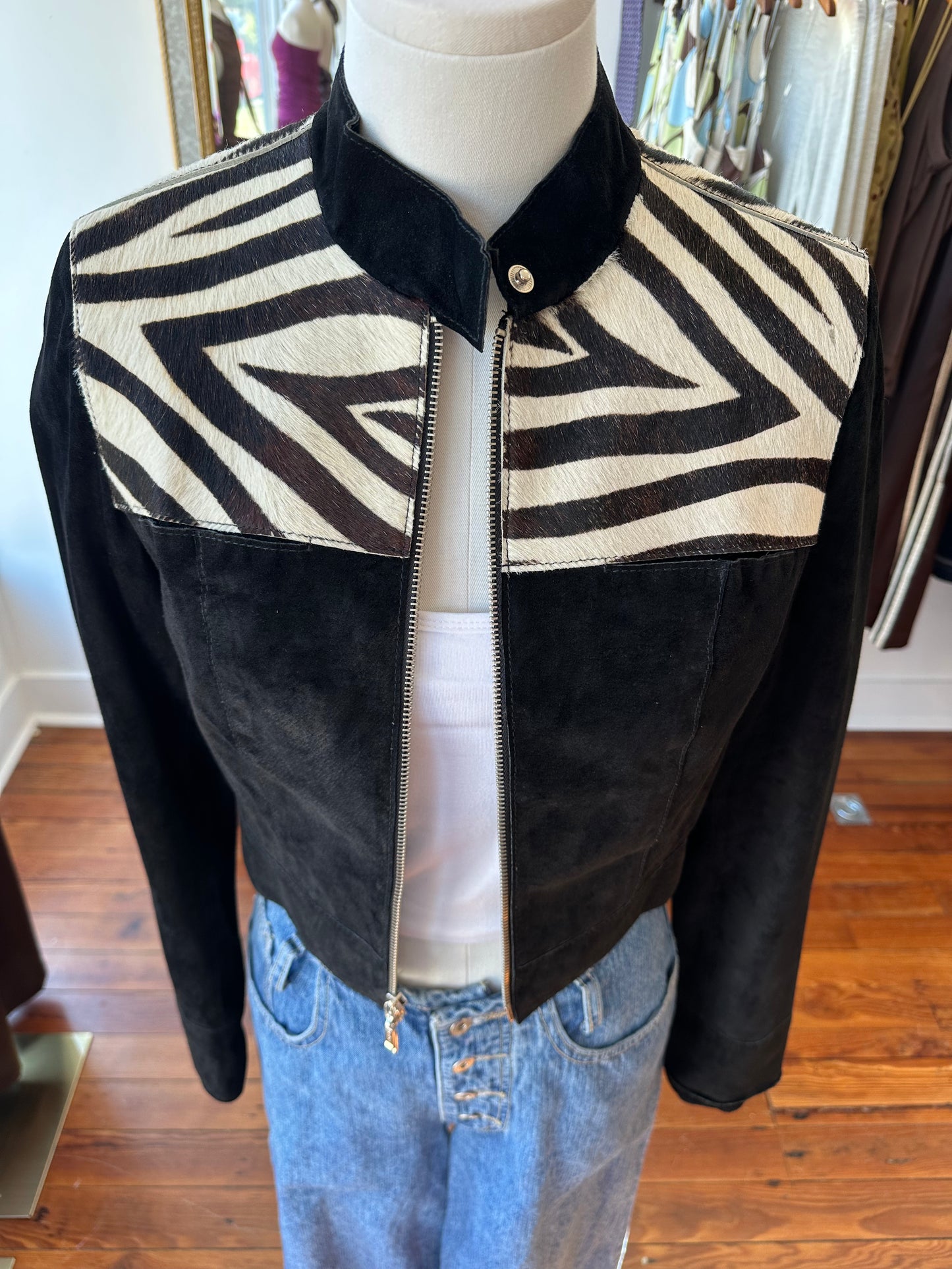 Y2K BeBe Zebra Leather Jacket - SMALL