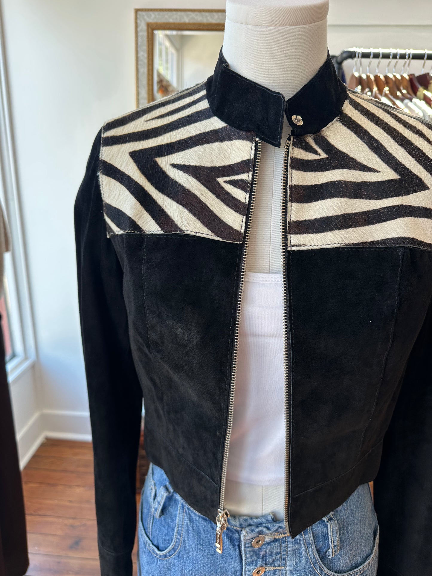 Y2K BeBe Zebra Leather Jacket - SMALL