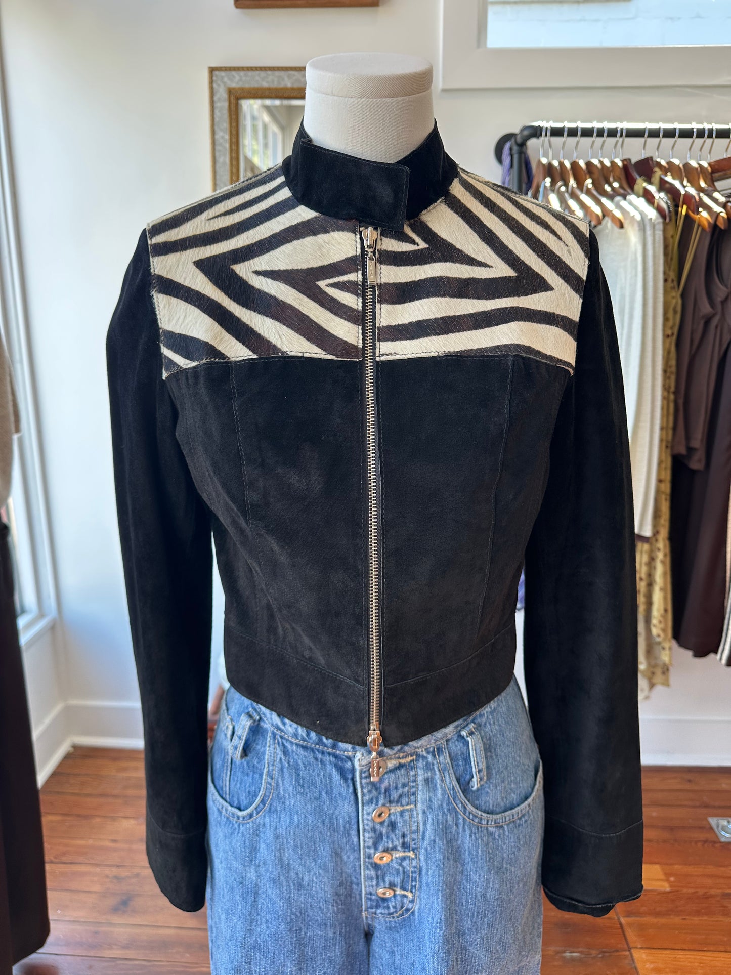 Y2K BeBe Zebra Leather Jacket - SMALL