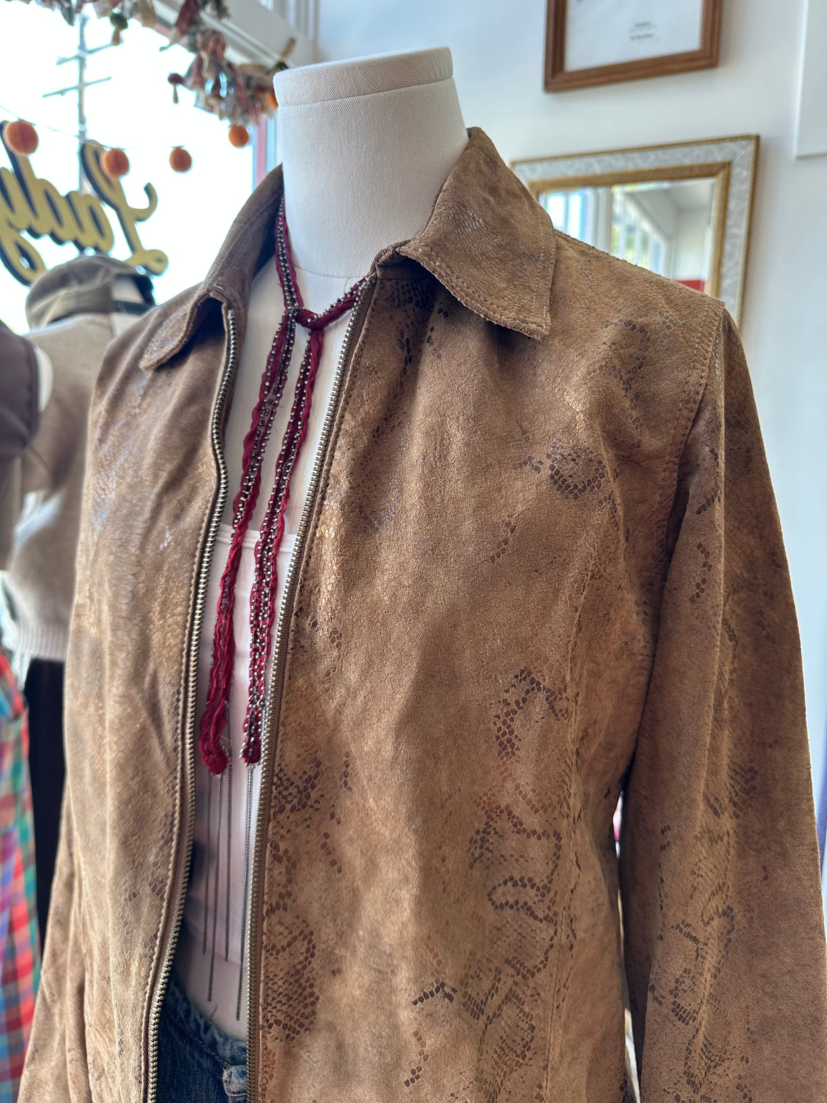 Y2K Leather Metallic Snake Jacket - SMALL
