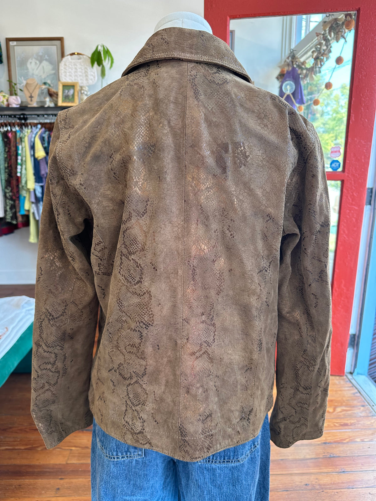 Y2K Leather Metallic Snake Jacket - SMALL