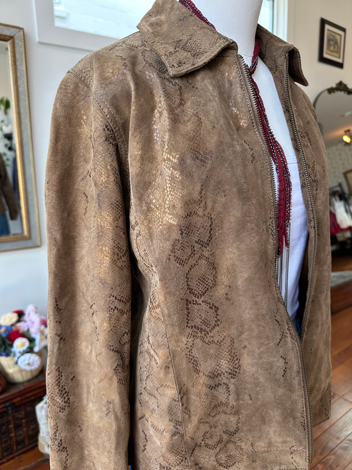 Y2K Leather Metallic Snake Jacket - SMALL