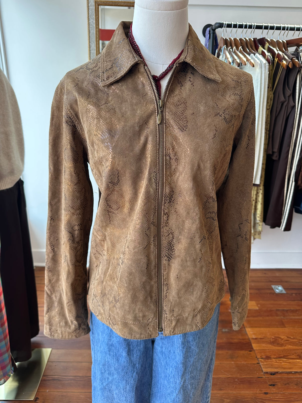 Y2K Leather Metallic Snake Jacket - SMALL