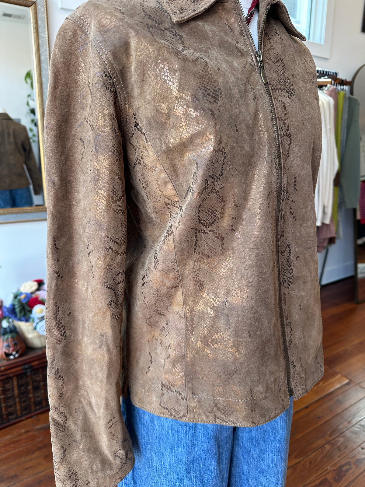 Y2K Leather Metallic Snake Jacket - SMALL