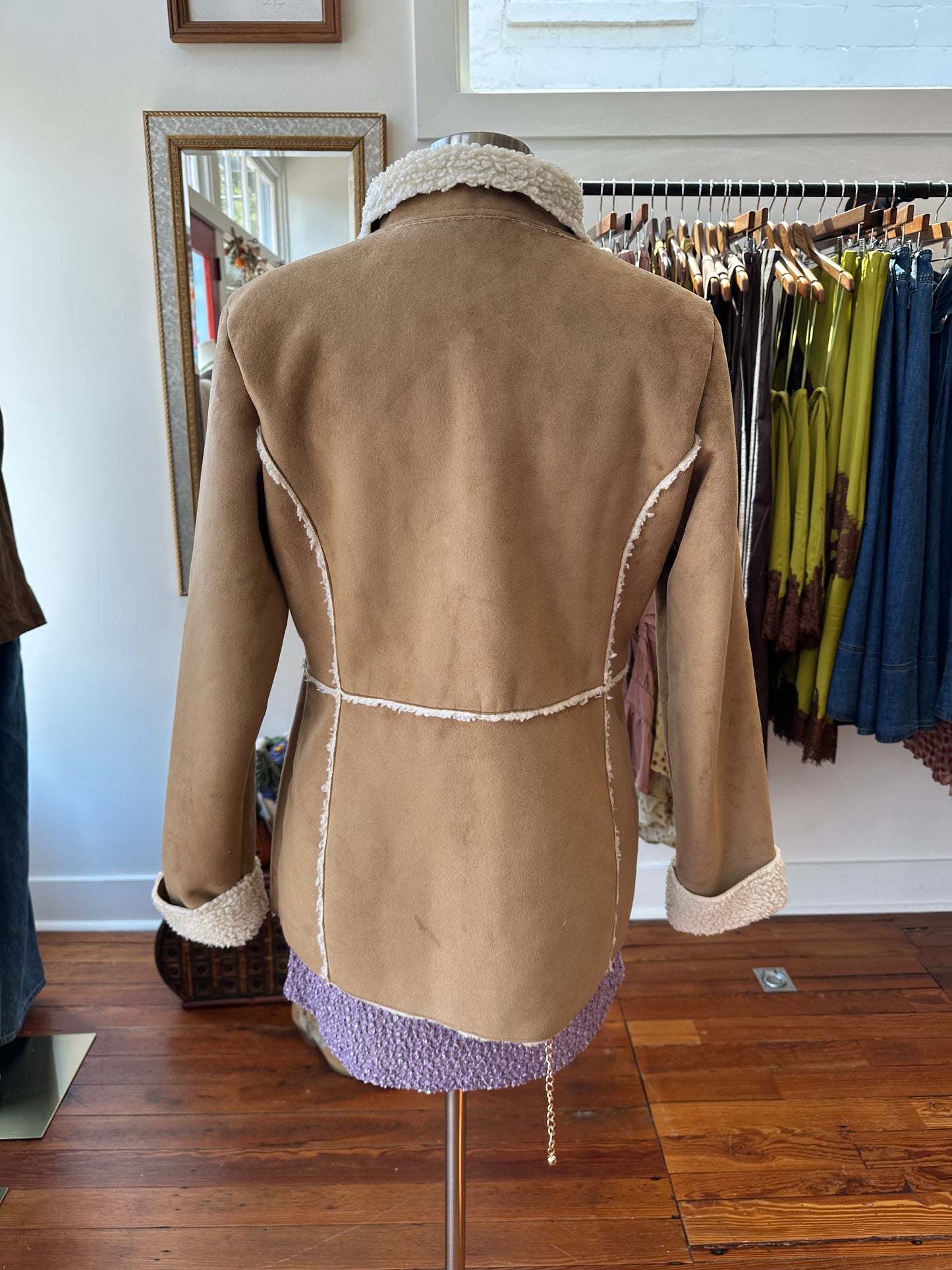 Vtg Faux Suede Sherpa Jacket - LARGE