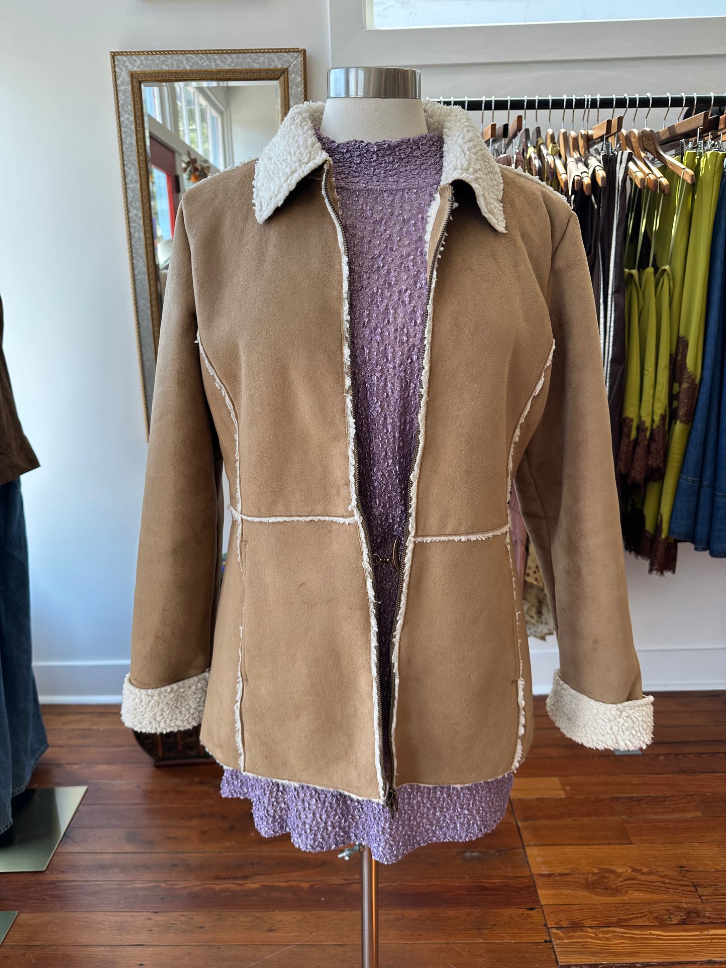Vtg Faux Suede Sherpa Jacket - LARGE