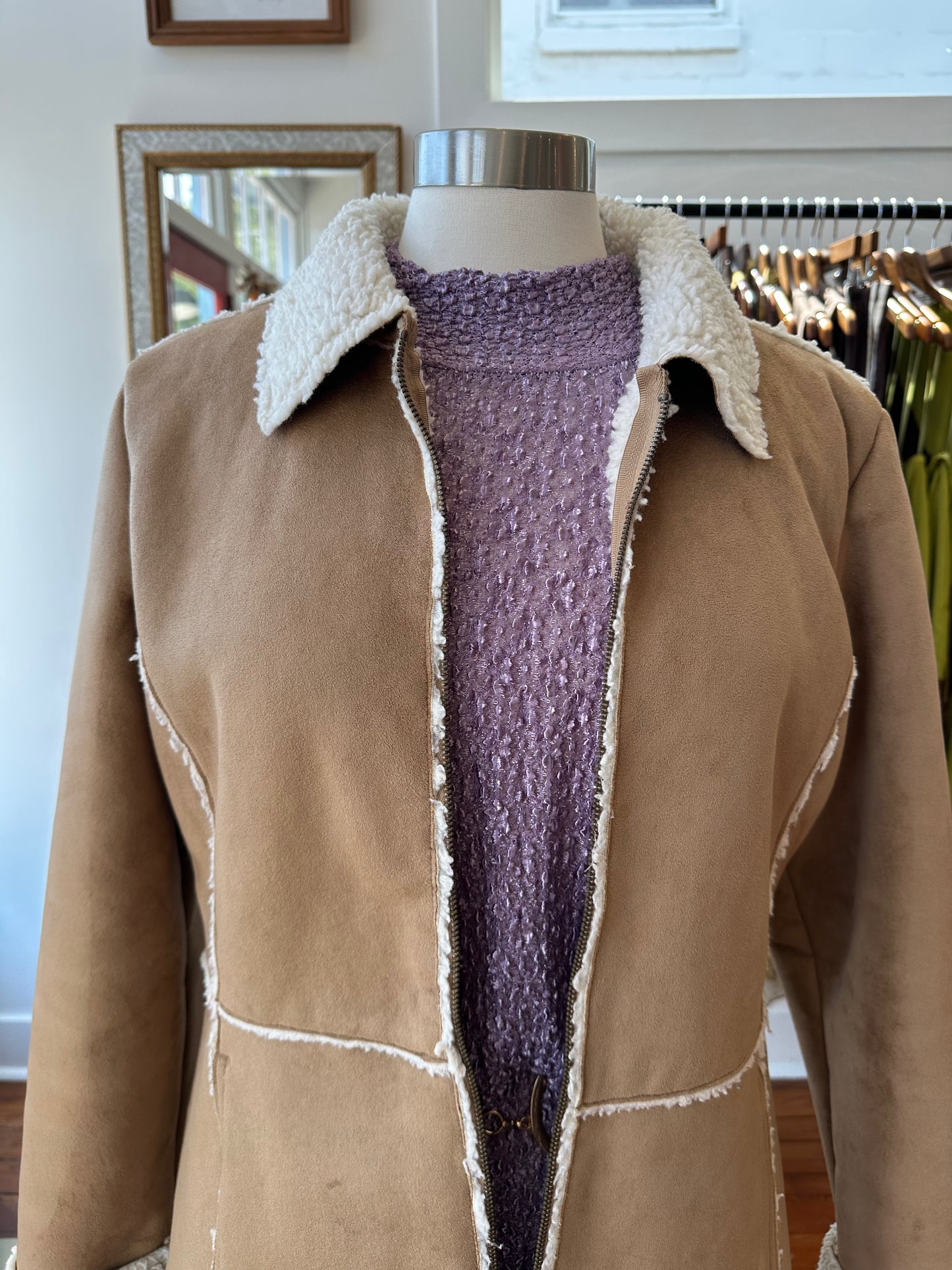 Vtg Faux Suede Sherpa Jacket - LARGE