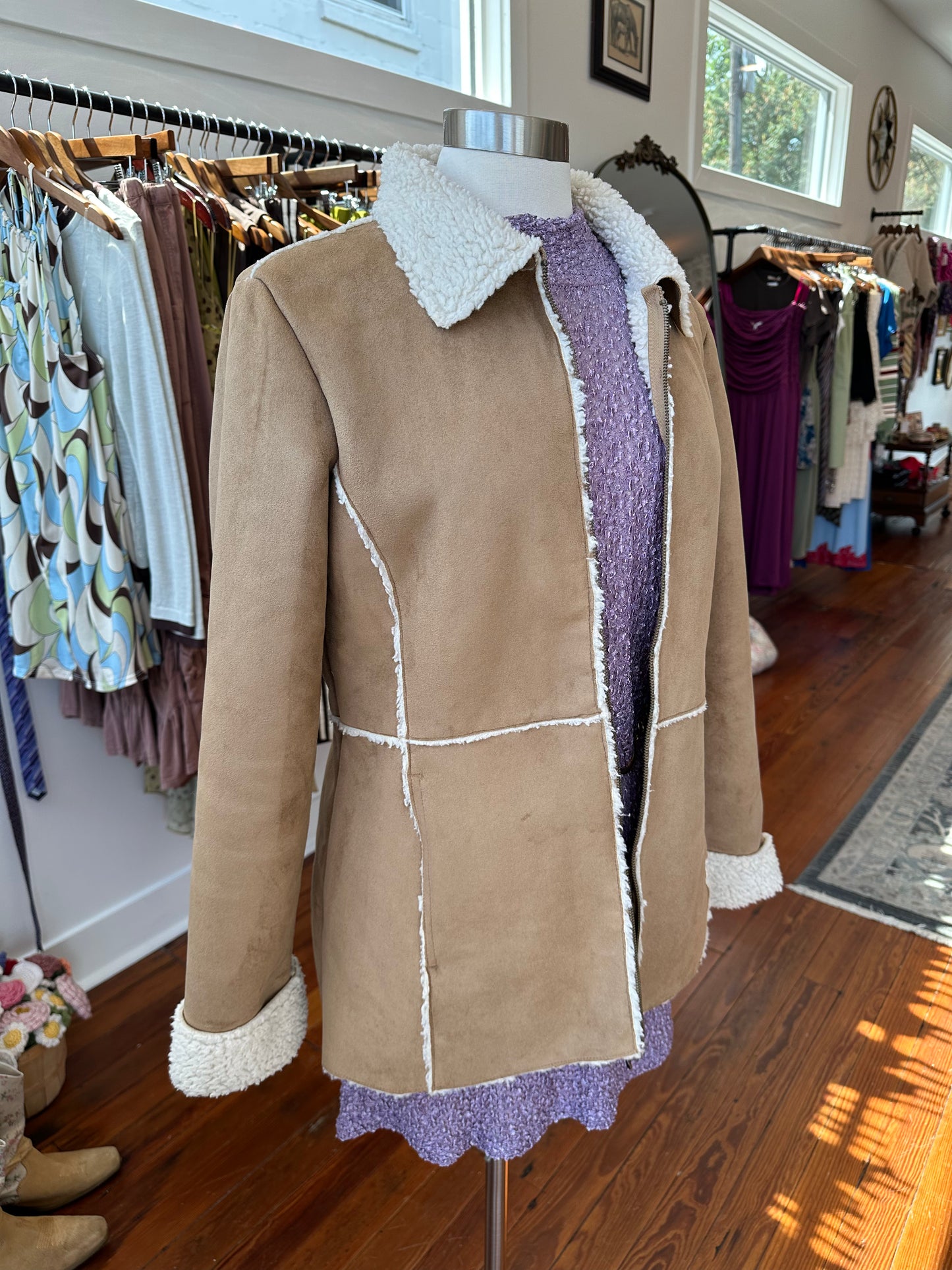 Vtg Faux Suede Sherpa Jacket - LARGE