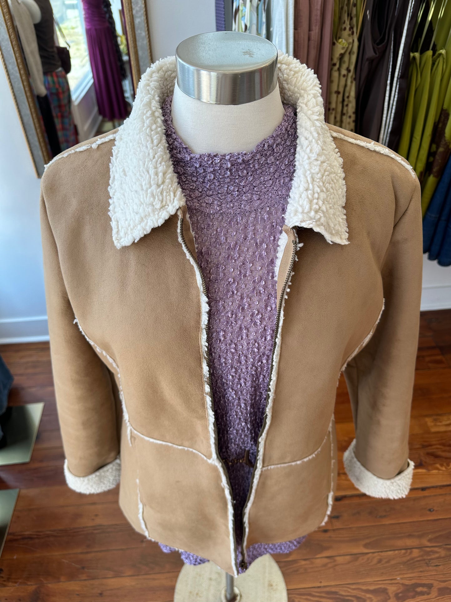 Vtg Faux Suede Sherpa Jacket - LARGE