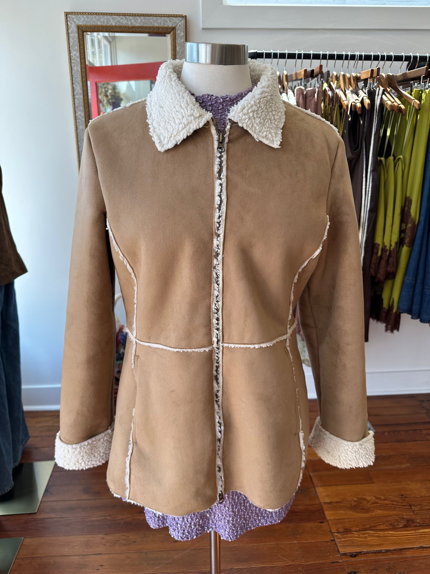Vtg Faux Suede Sherpa Jacket - LARGE