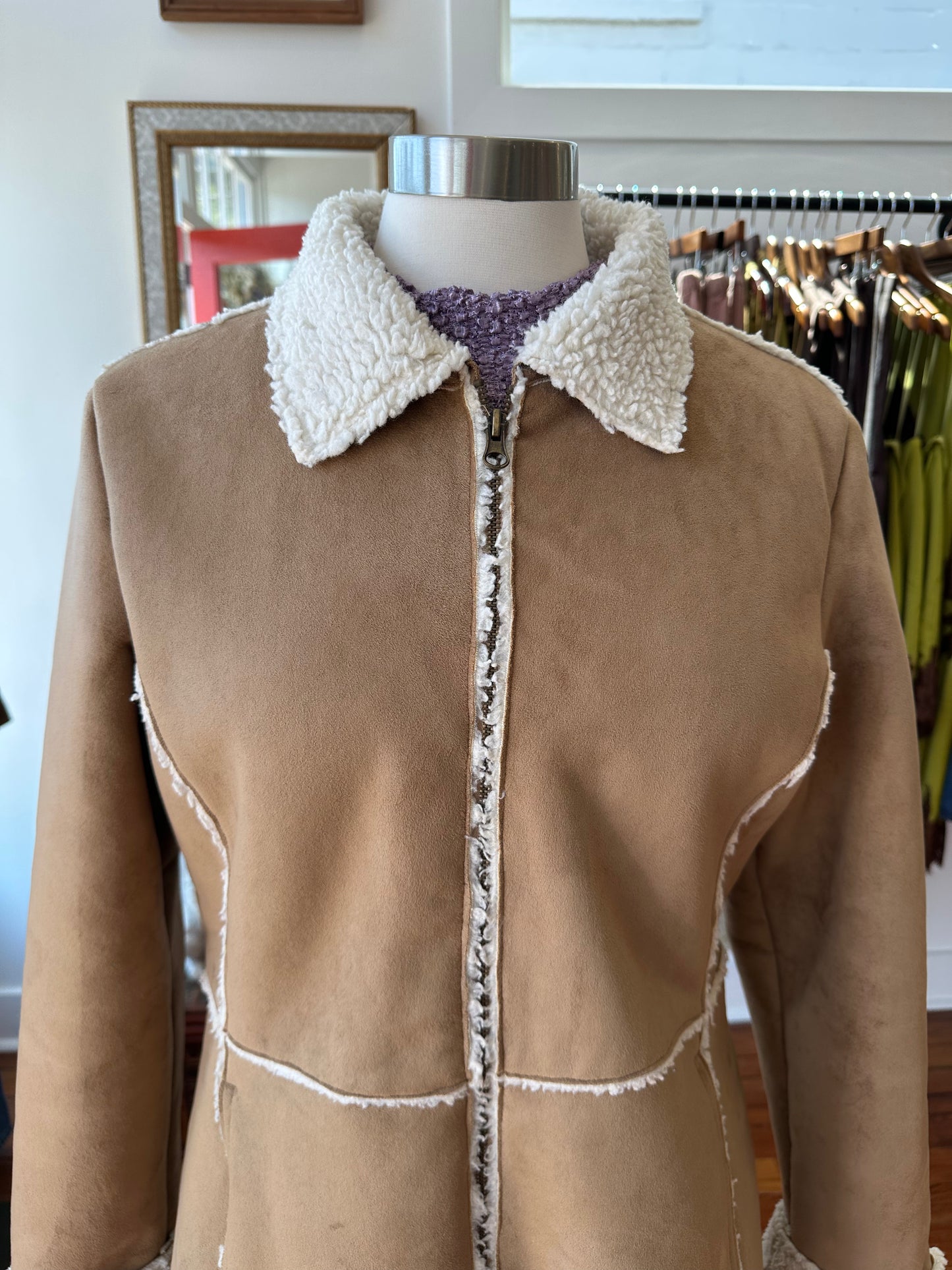 Vtg Faux Suede Sherpa Jacket - LARGE