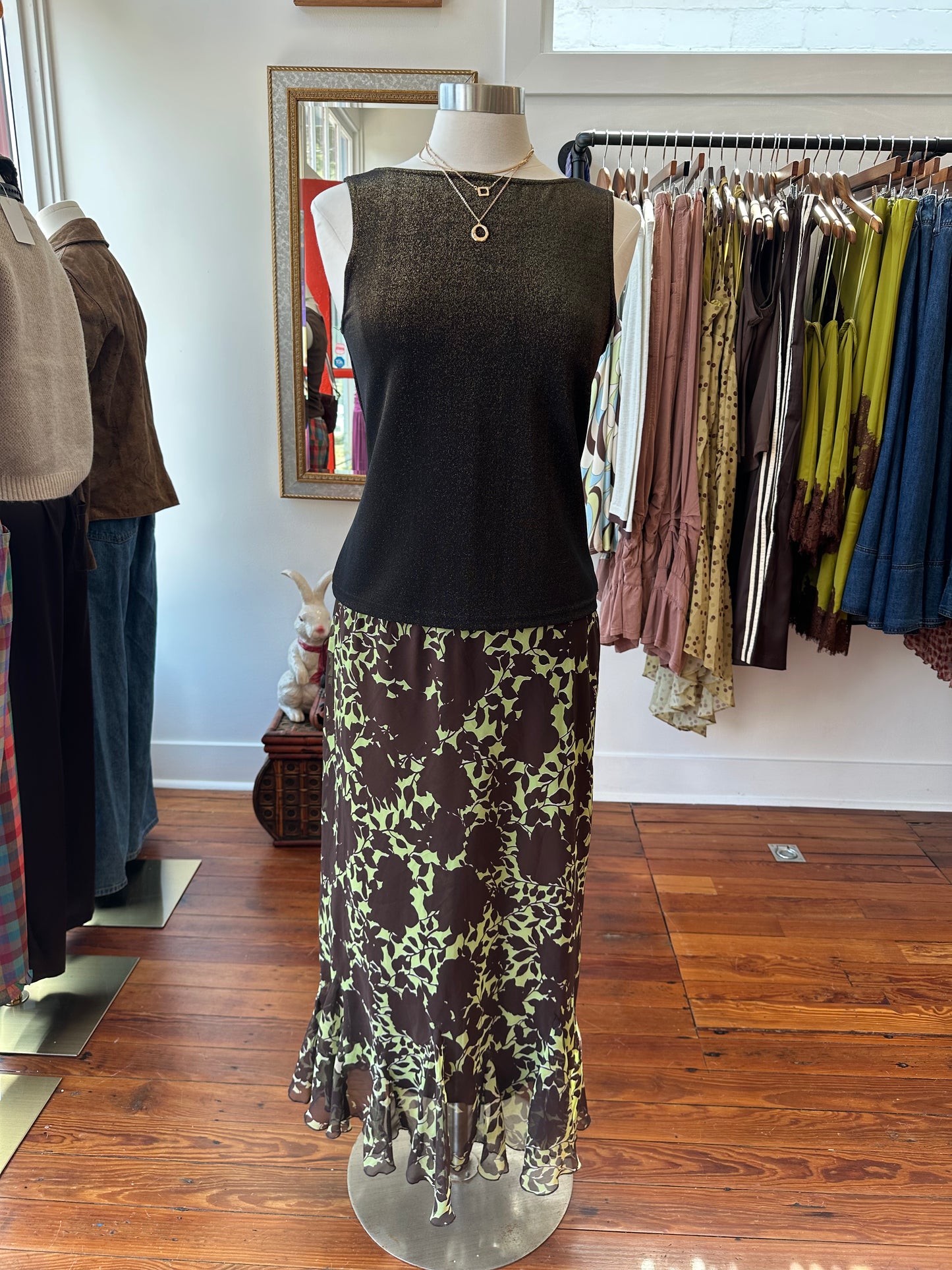 Vtg Botanical Midi Skirt - LARGE