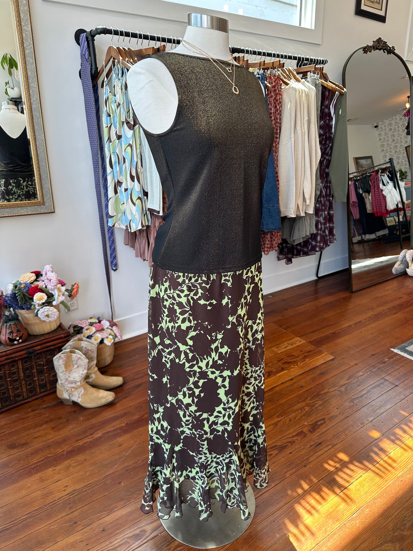Vtg Botanical Midi Skirt - LARGE