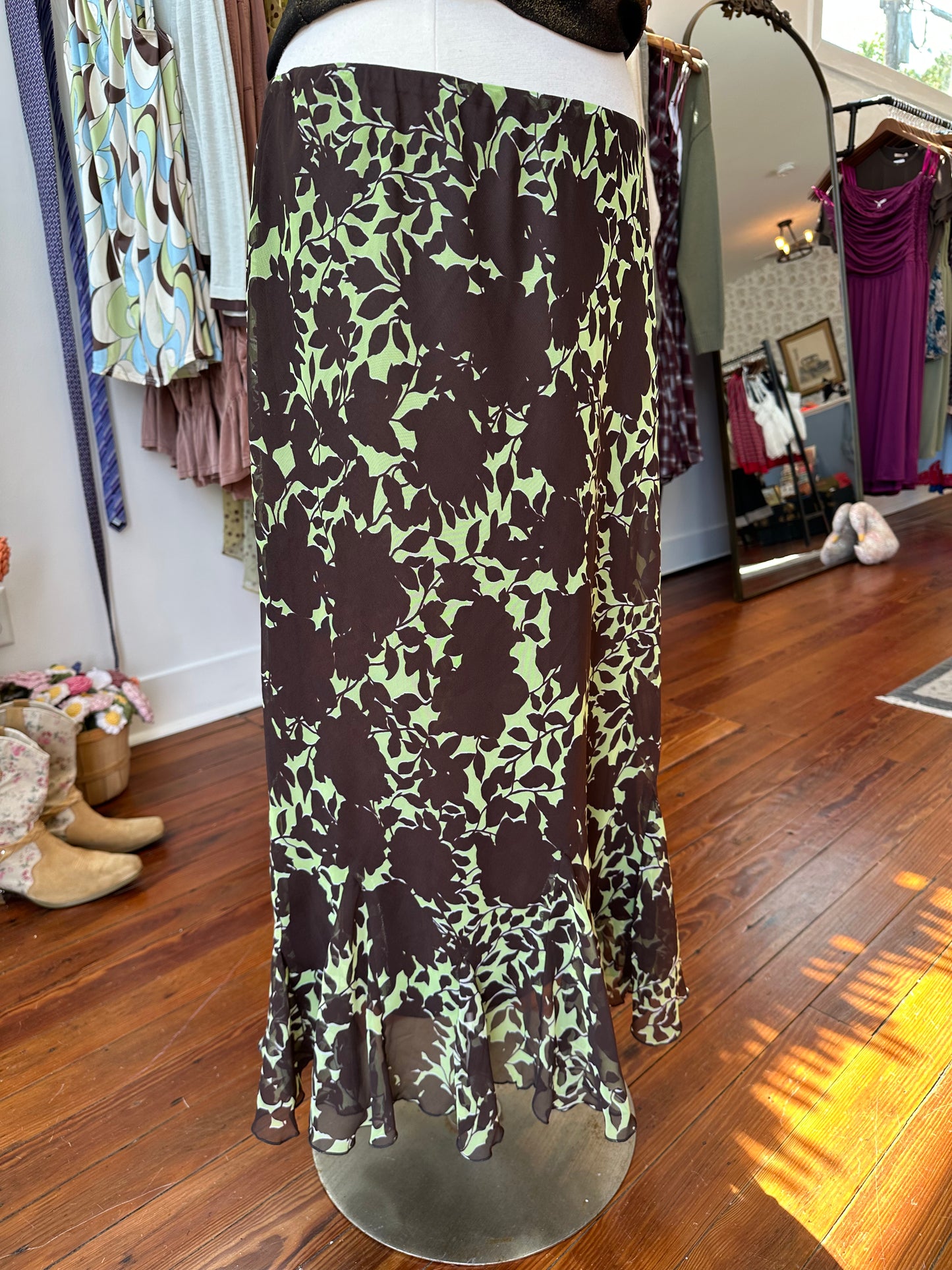 Vtg Botanical Midi Skirt - LARGE