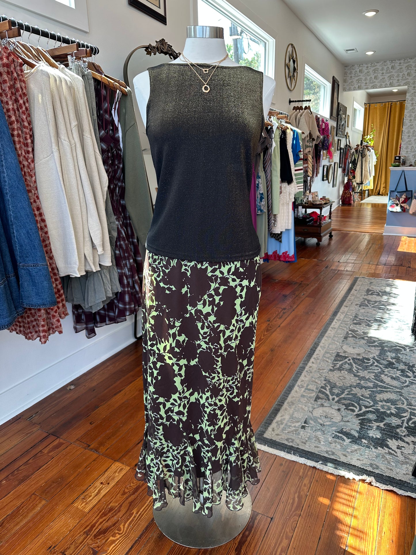 Vtg Botanical Midi Skirt - LARGE