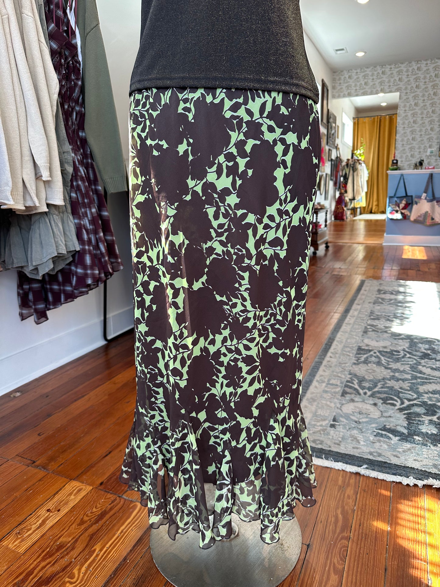 Vtg Botanical Midi Skirt - LARGE