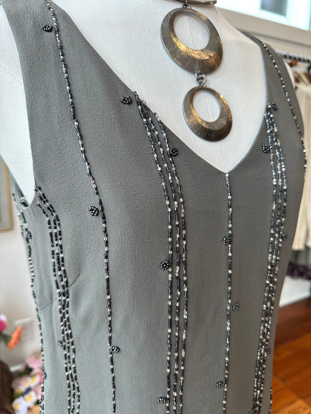 90's 100% Silk Beaded Tank - PETITE