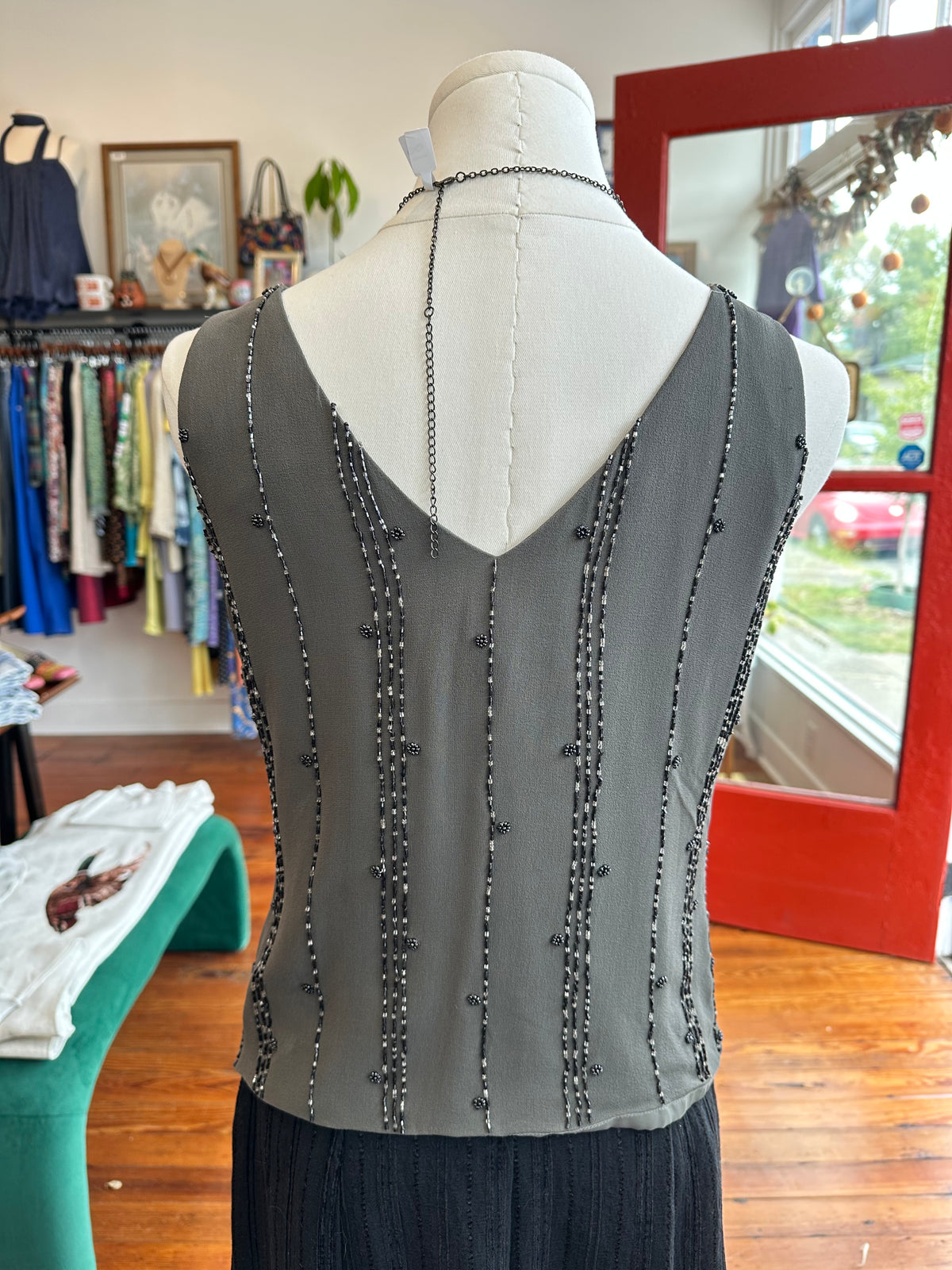 90's 100% Silk Beaded Tank - PETITE