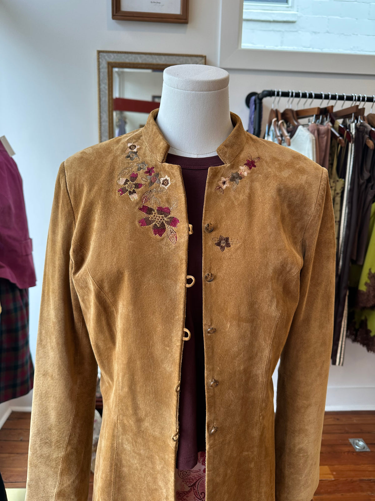 90's/Y2K Suede Embroidered Coat - 10