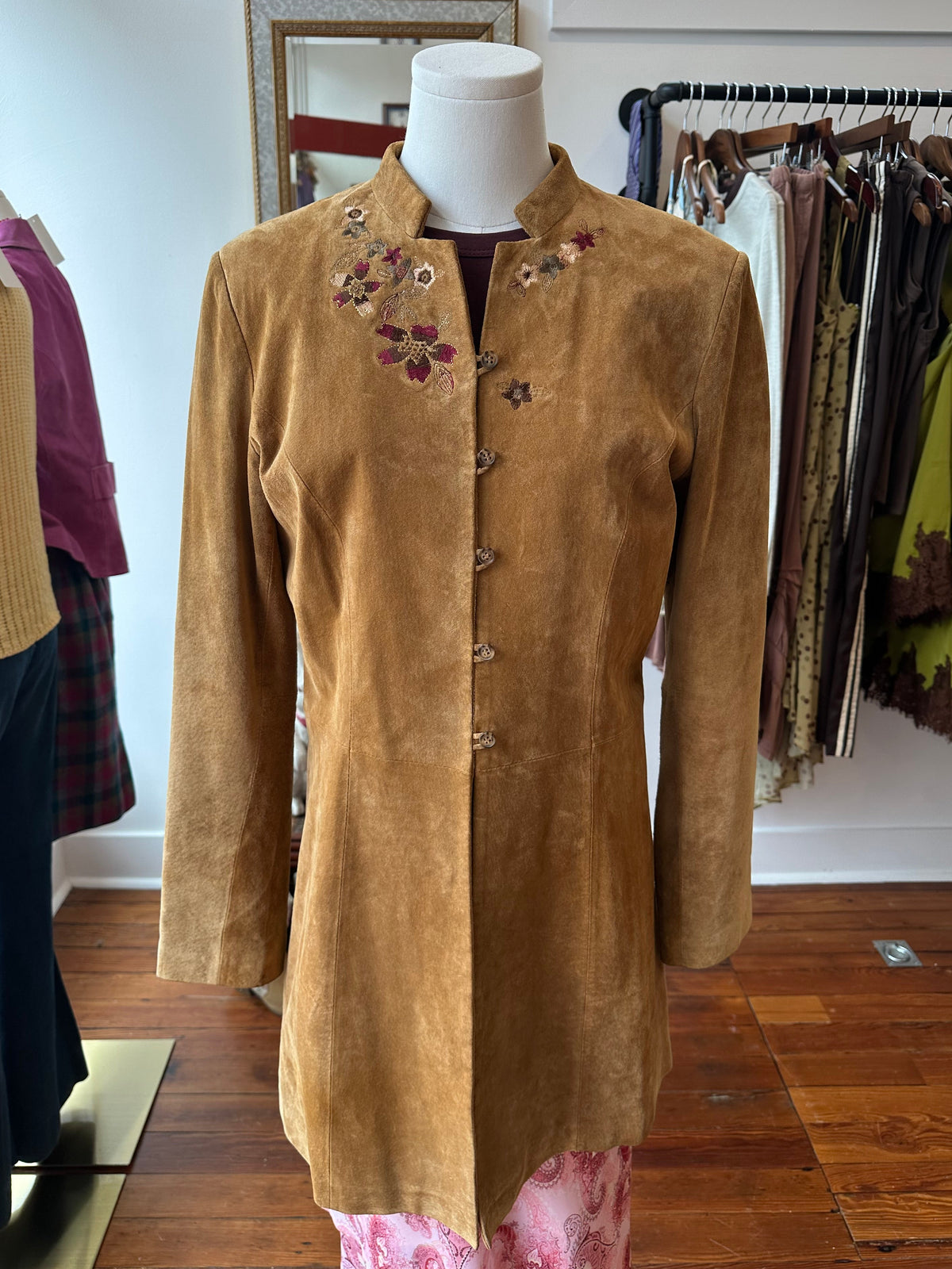 90's/Y2K Suede Embroidered Coat - 10