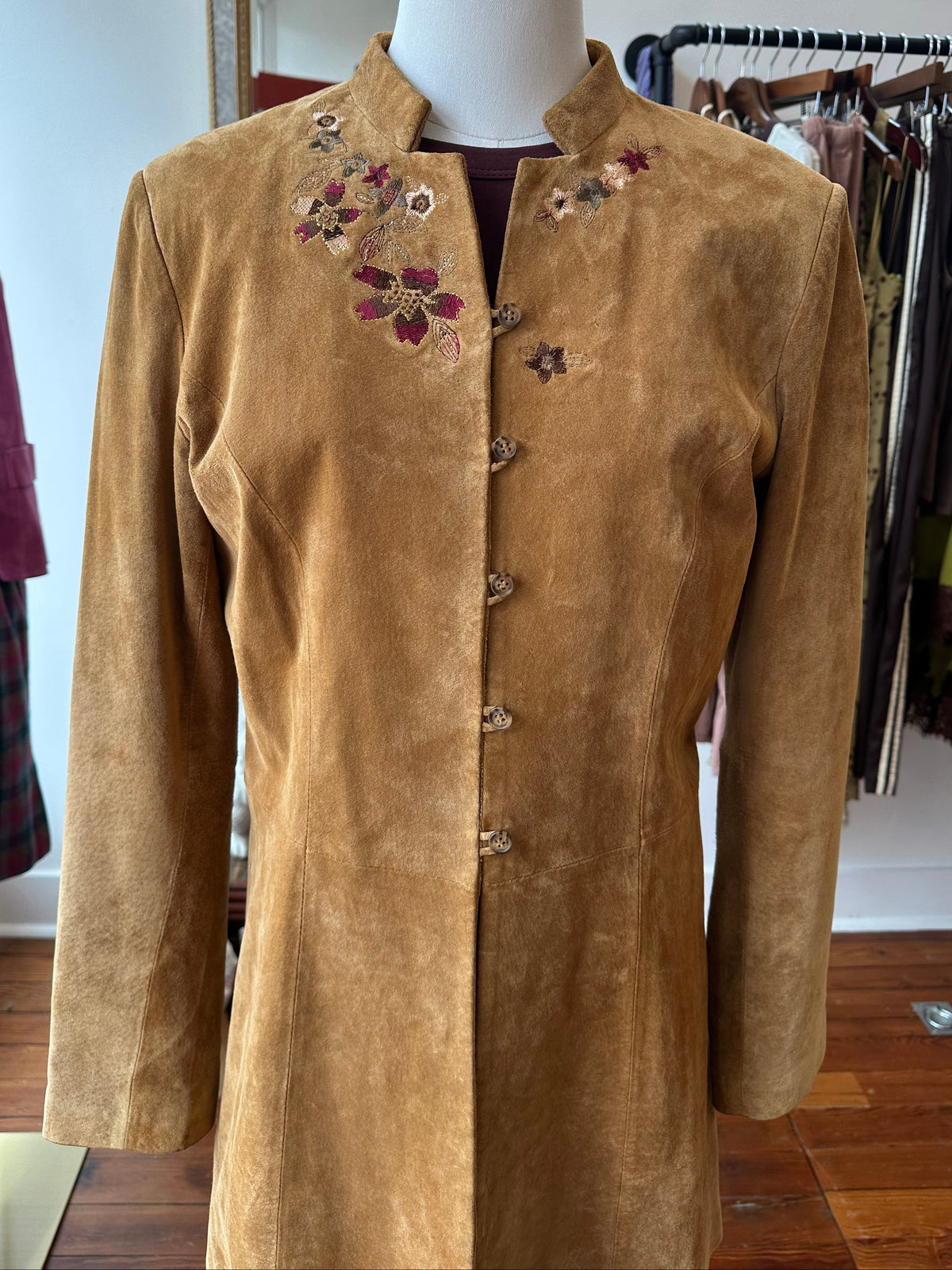 90's/Y2K Suede Embroidered Coat - 10