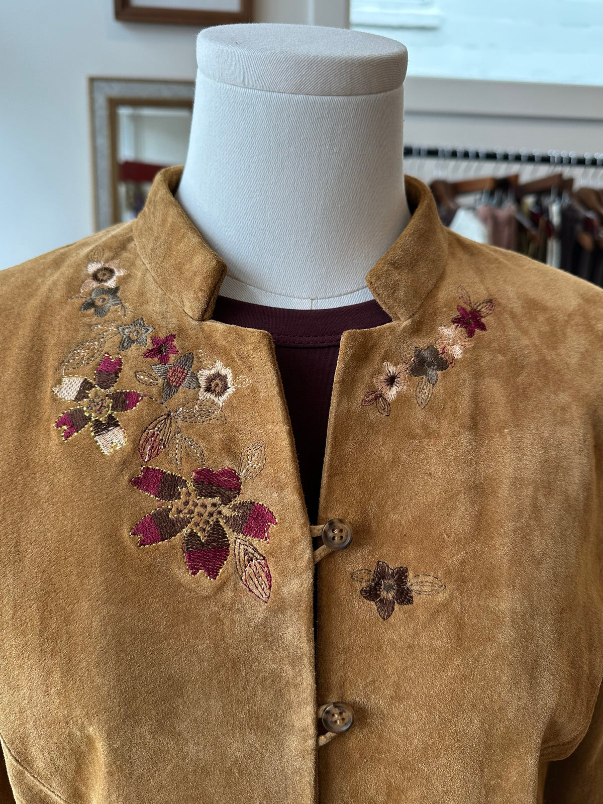 90's/Y2K Suede Embroidered Coat - 10